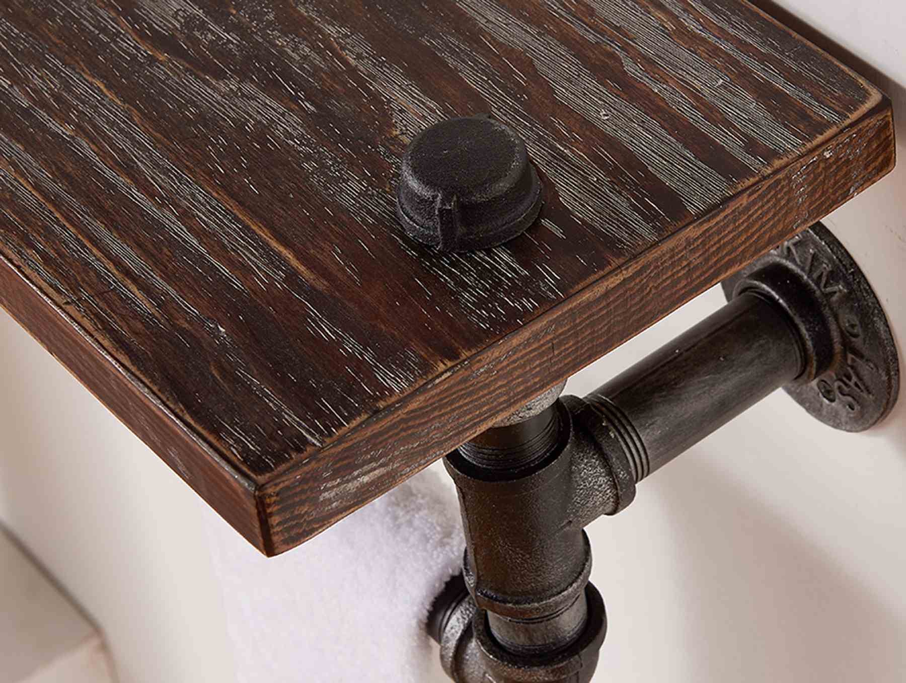 20" Conrad Industrial Pine Wood Floating Wall Shelf in Gray and Walnut Finish - Image 2