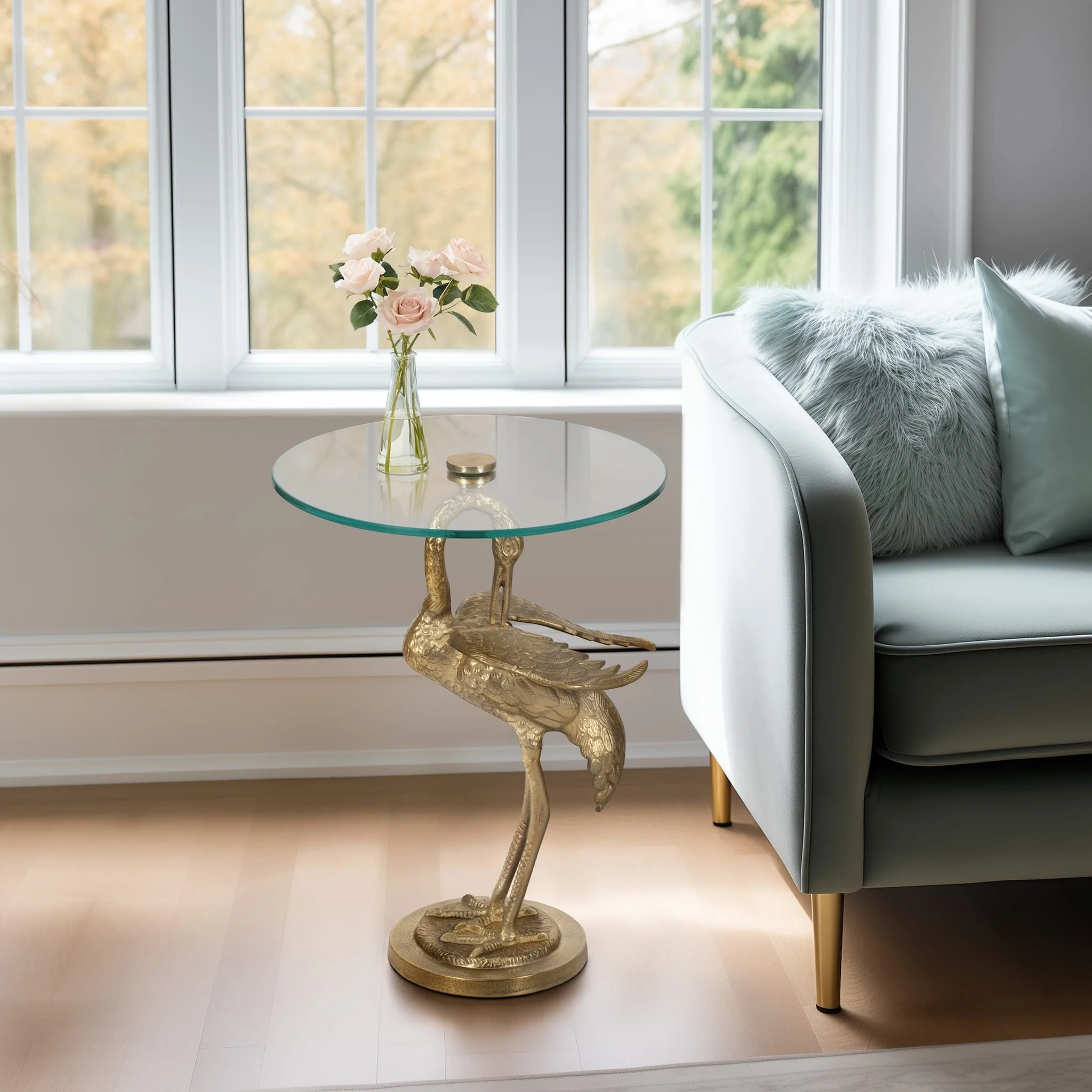 20" Crane Base Accent Table, Gold Kd - Image 9