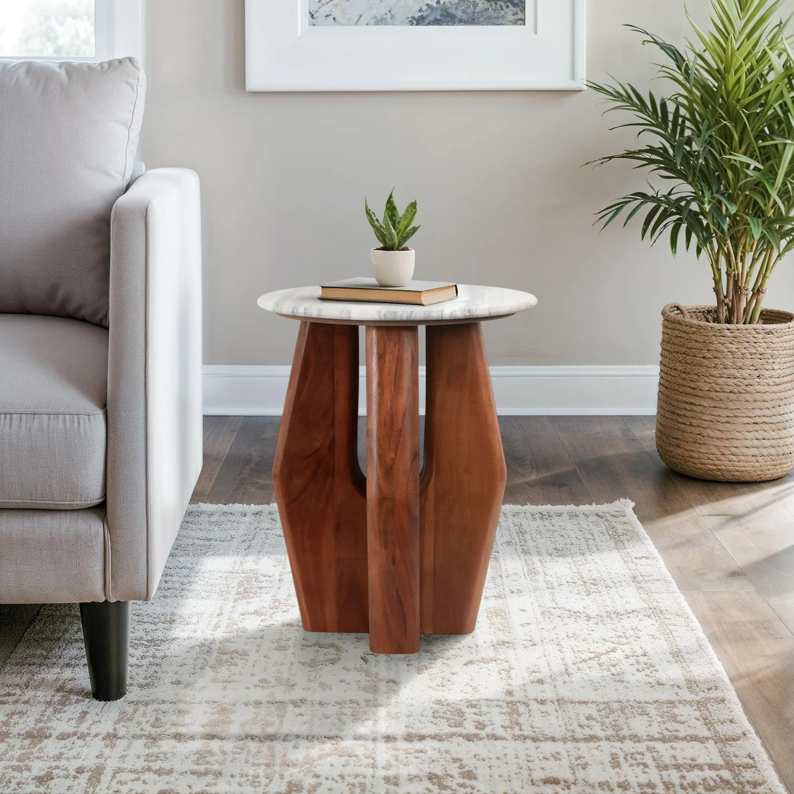 20" Curved Legs Accent Table Marble Top, Brown - Image 11