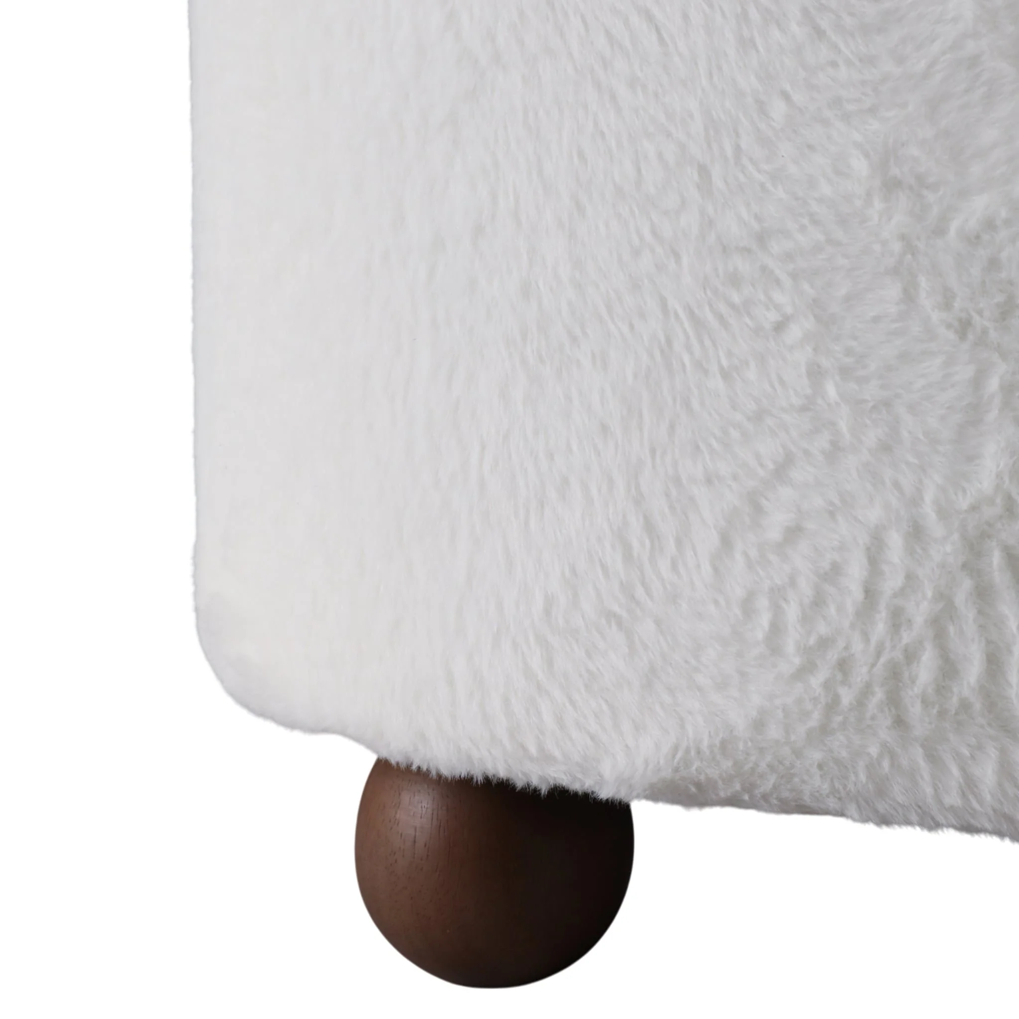 20" Faux Fur Ottoman W/ Ball Feet, Ivory - Image 5