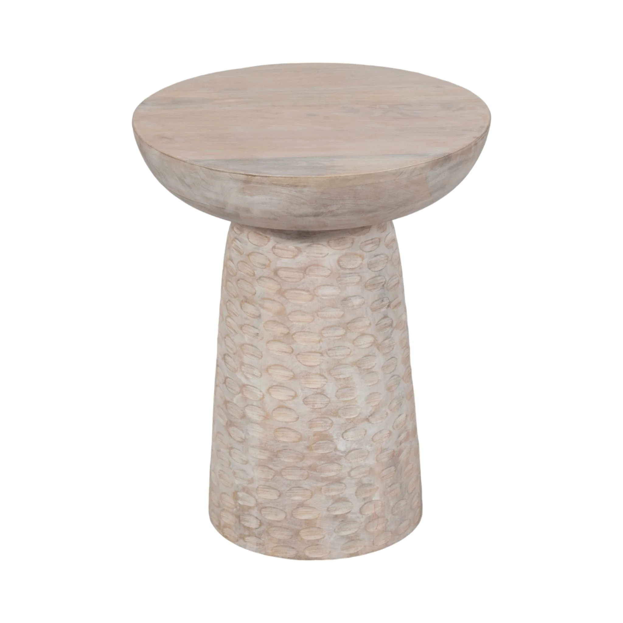 20" Hammered Base Wood Accent Table, White Wash - Image 2