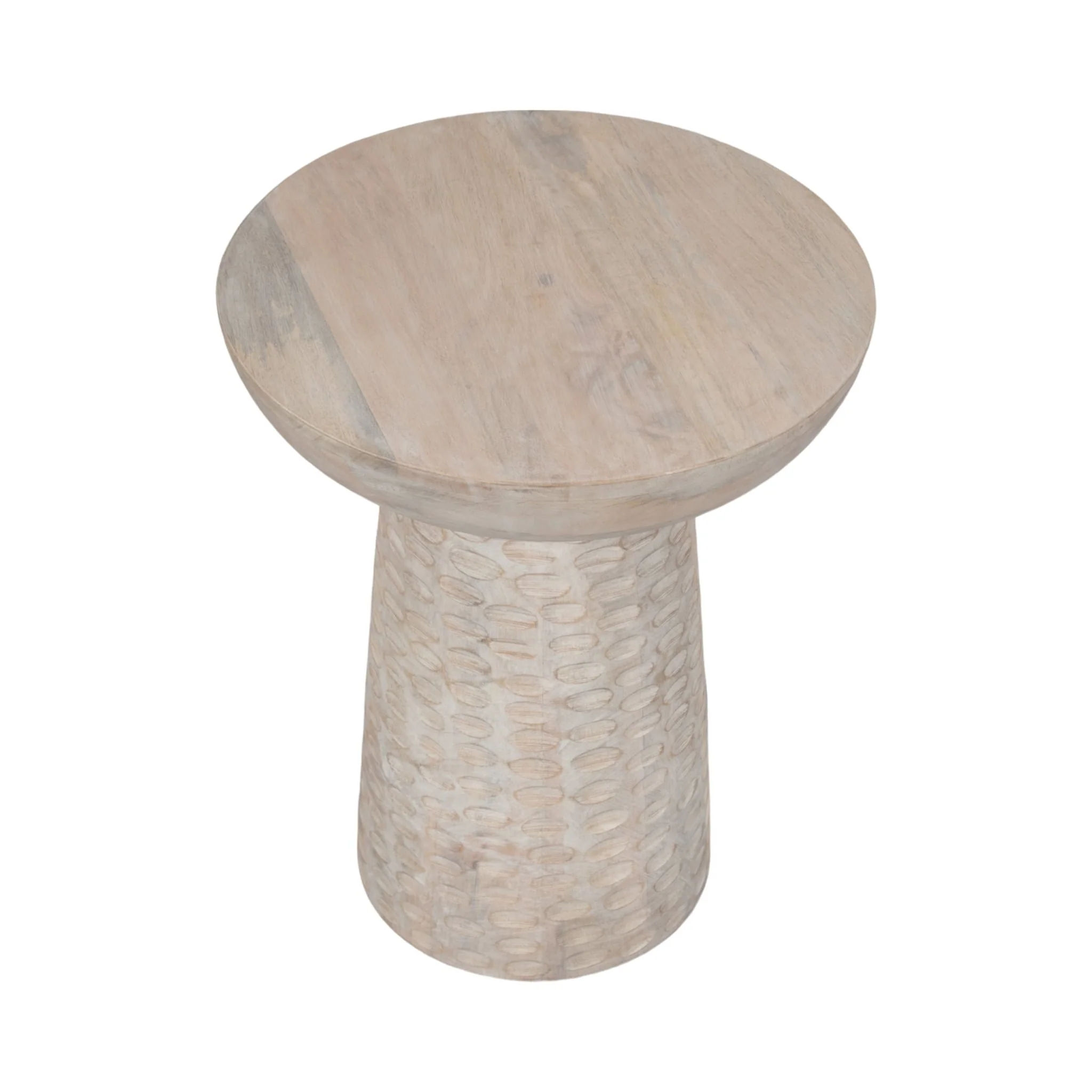 20" Hammered Base Wood Accent Table, White Wash - Image 3