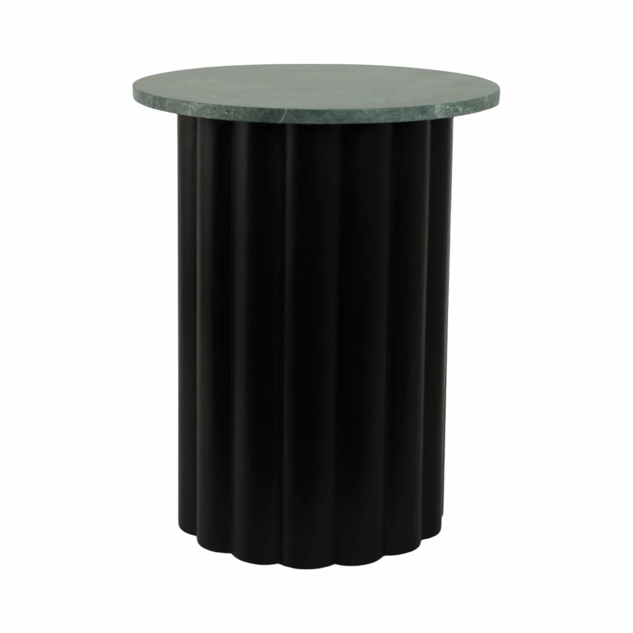 20" Large Ribbed Accent Table Marble Top, Blk/grn - Image 3