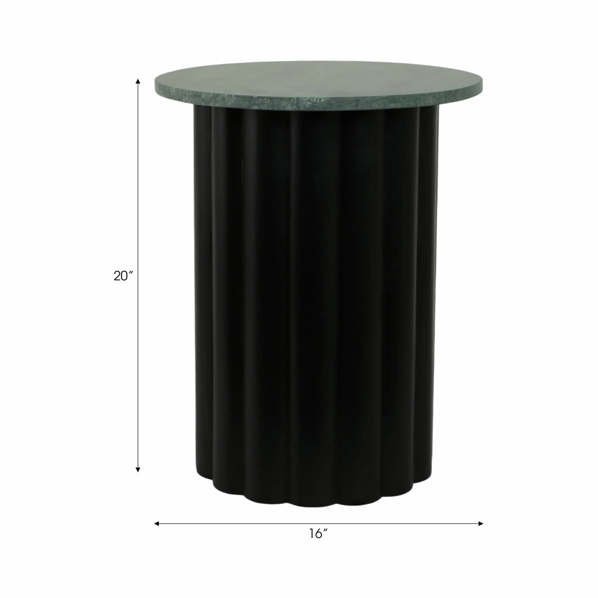 20" Large Ribbed Accent Table Marble Top, Blk/grn - Image 8