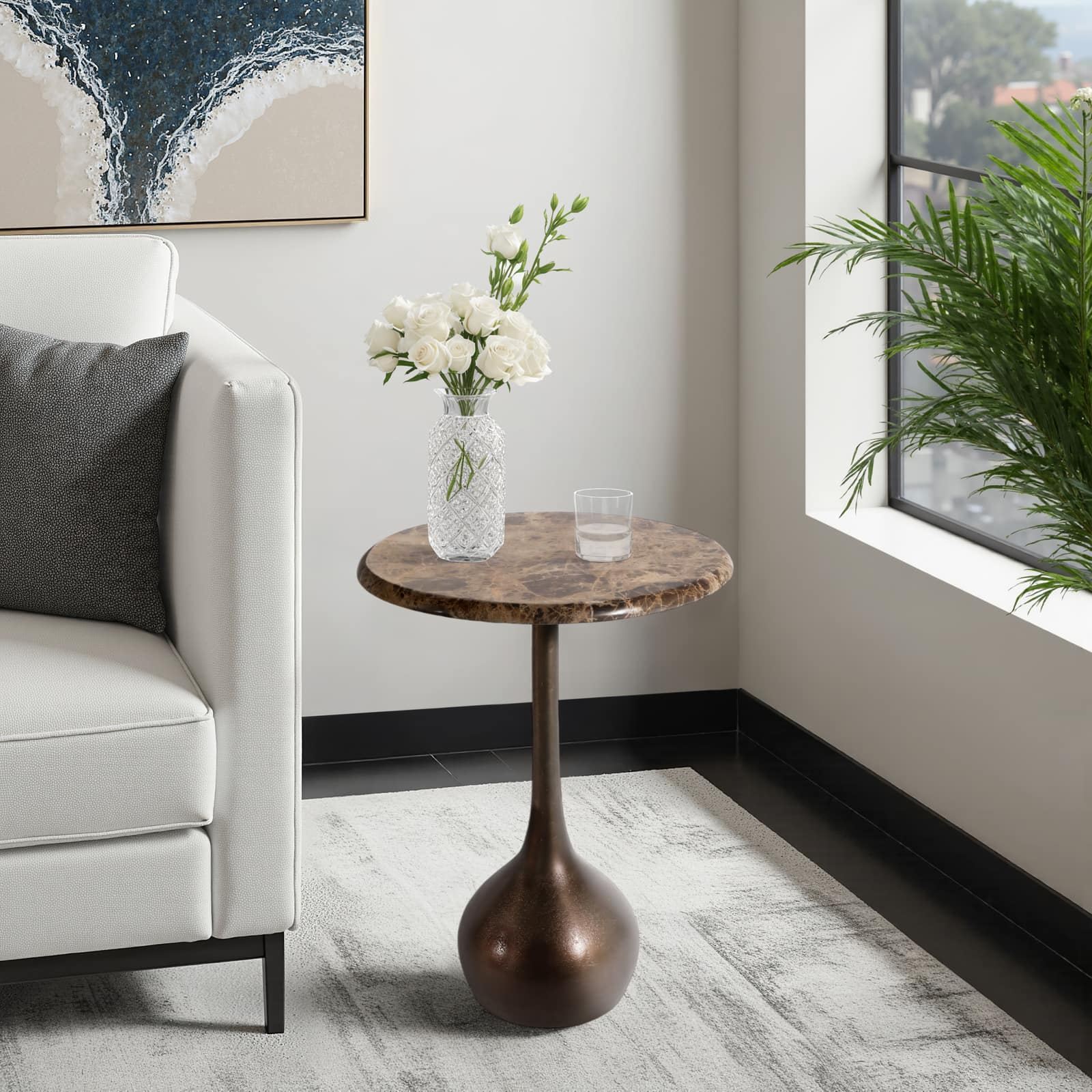 20" Marble Accent Table Ball Base, Bwn - Image 8