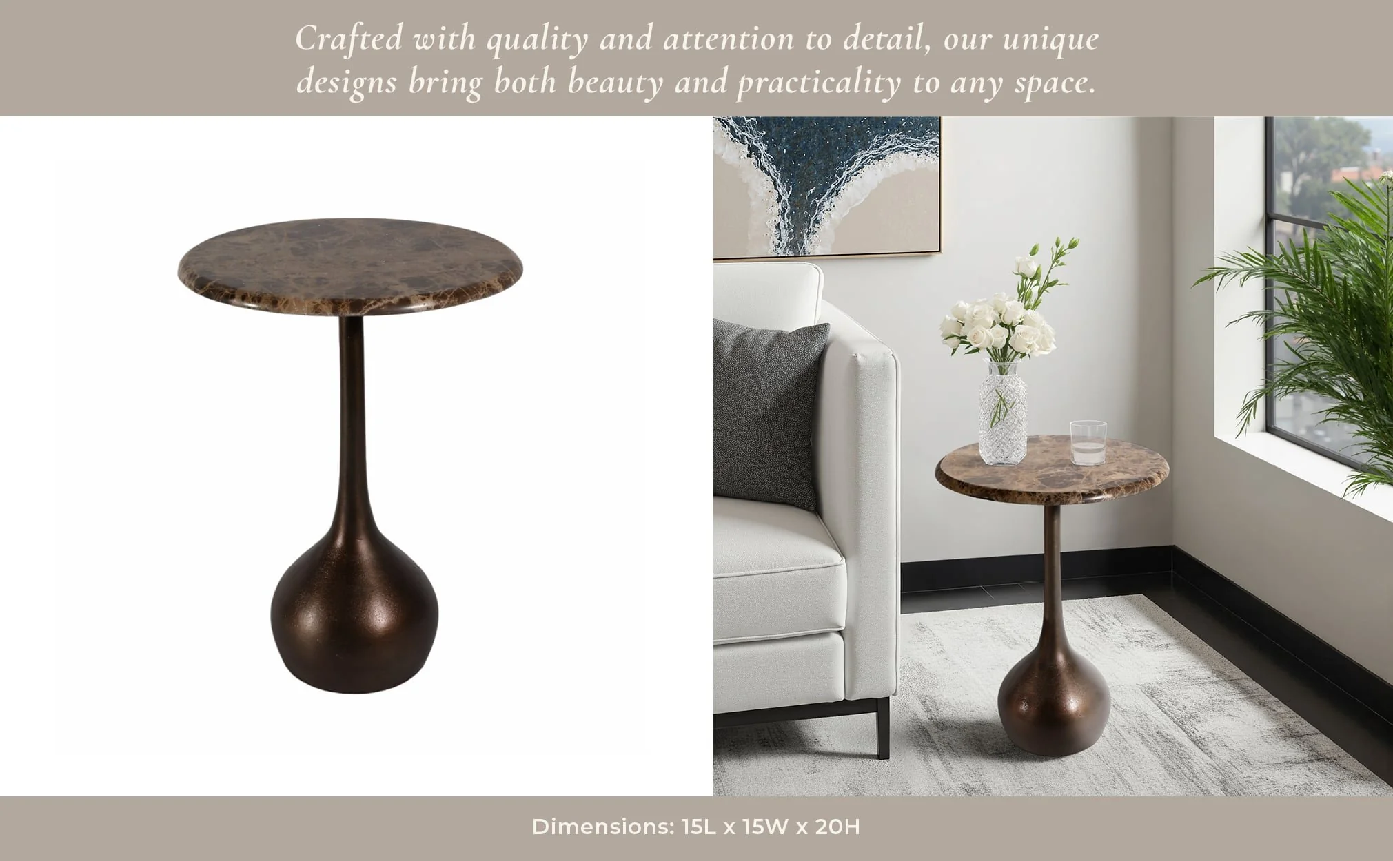 20" Marble Accent Table Ball Base, Bwn - Image 9