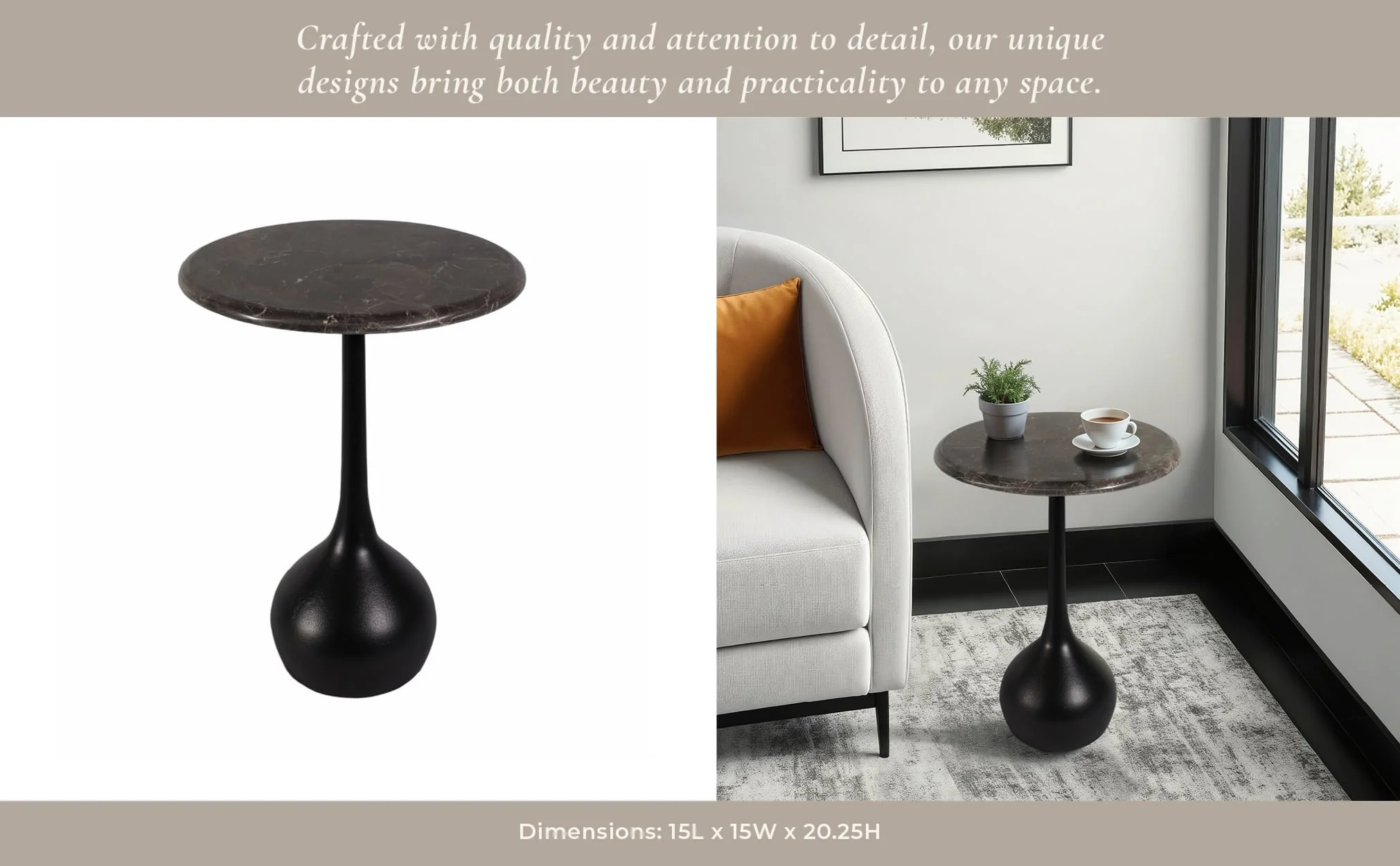 20" Marble Accent Table Ball Base, Irish Bwn/blk - Image 9
