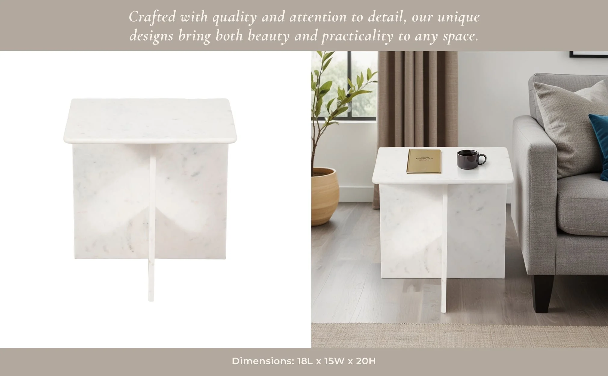 20" Marble Accent Table, White - Image 10