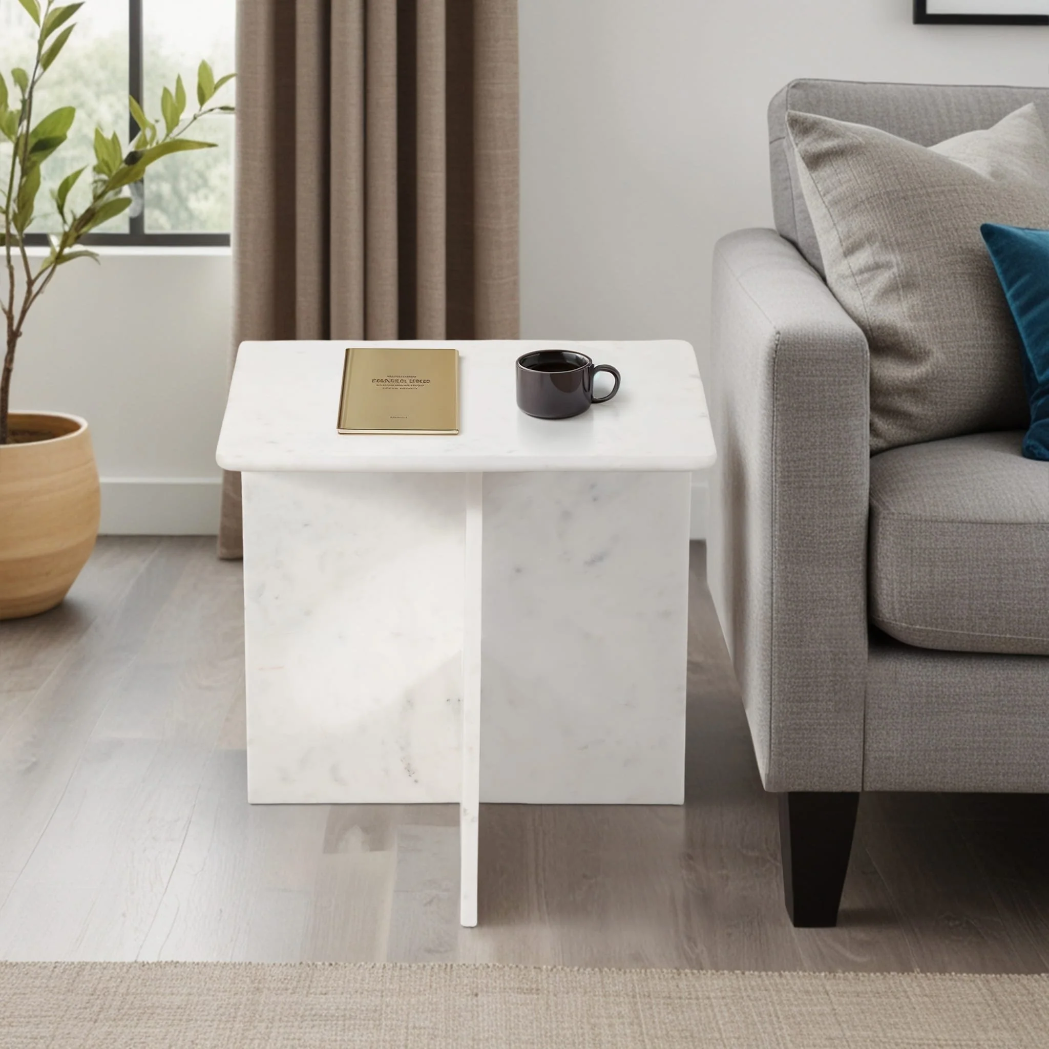 20" Marble Accent Table, White - Image 9