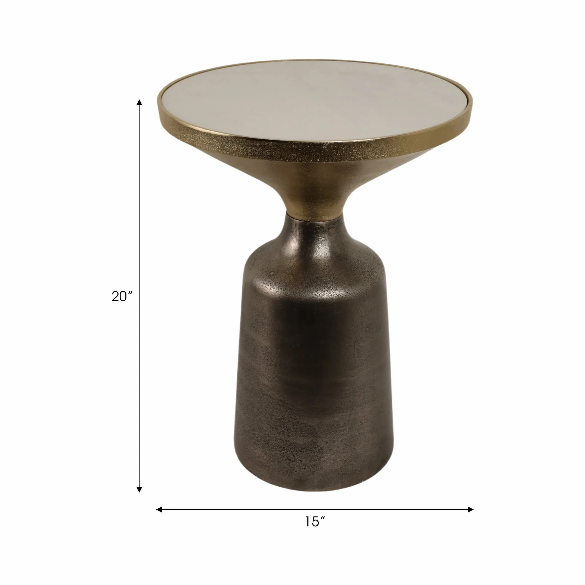 20" Metal Accent Table White Marble Top, Multi - Image 7