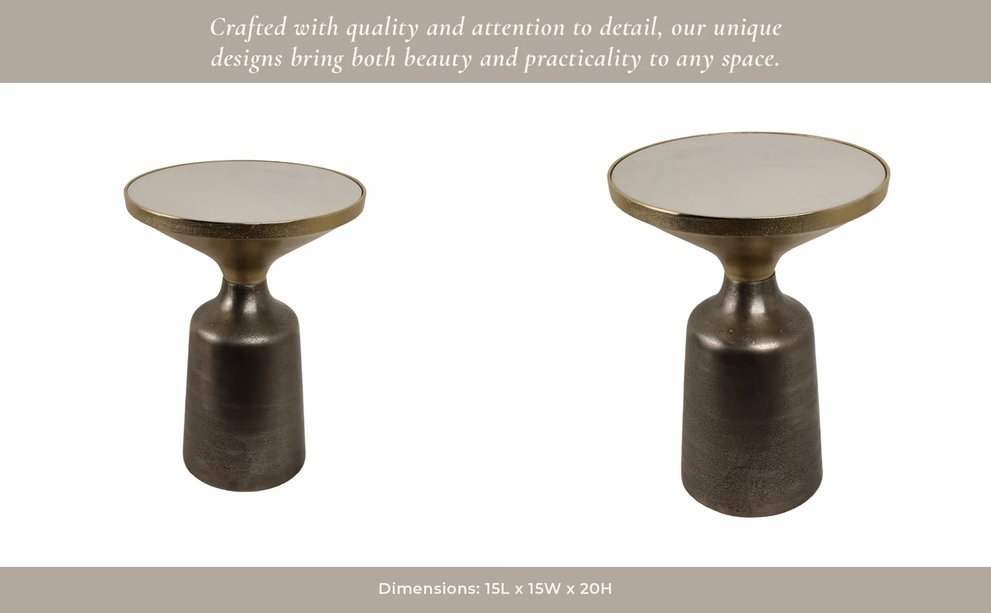 20" Metal Accent Table White Marble Top, Multi - Image 9