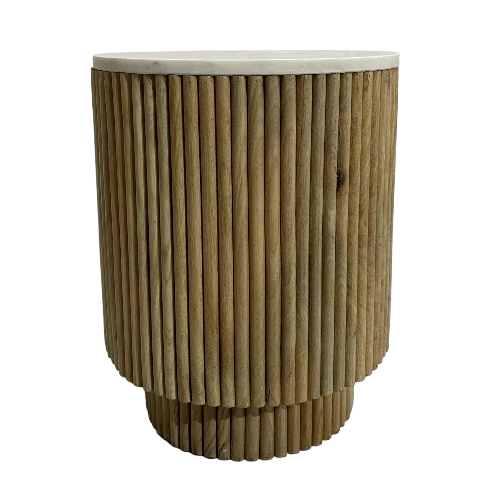 20" Ribbed Pedestal Table Marble Top, White/natura - Image 2