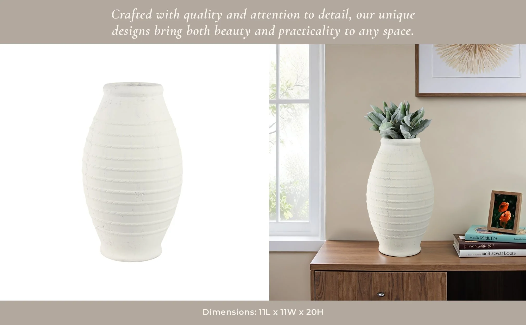 20" Rope Ribbed Vase, White - Image 11