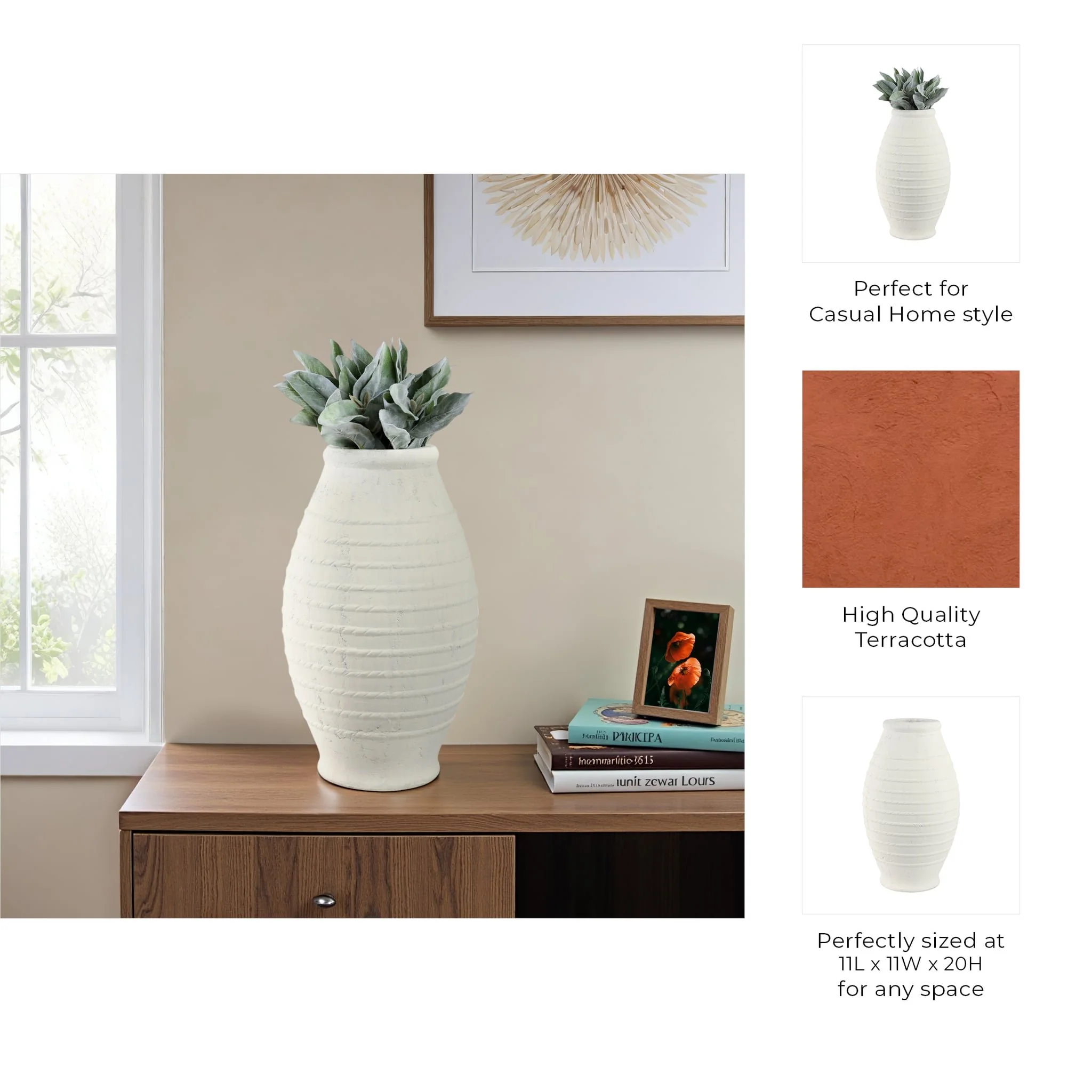 20" Rope Ribbed Vase, White - Image 9