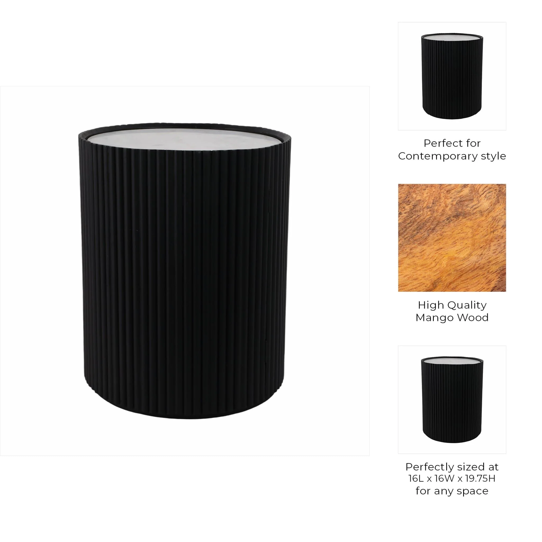 20" Storage Accent Table Marble Top, White/black - Image 10
