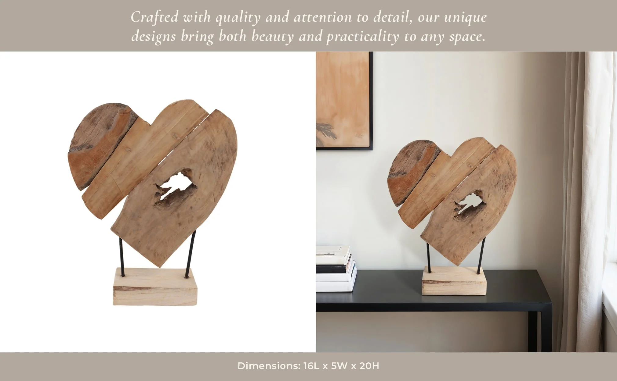 20" Teak Root Heart On Stand, Natural - Image 10