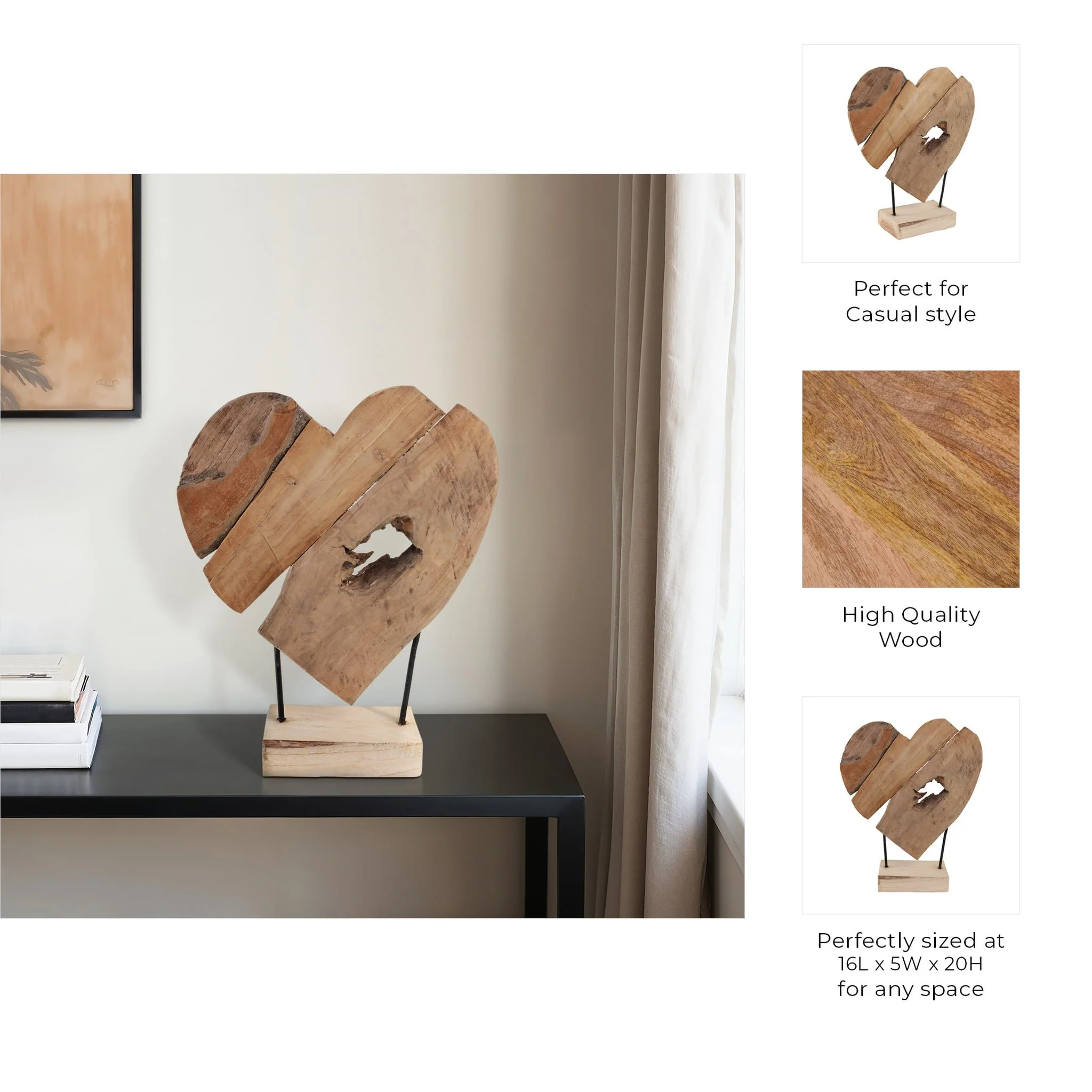 20" Teak Root Heart On Stand, Natural - Image 8