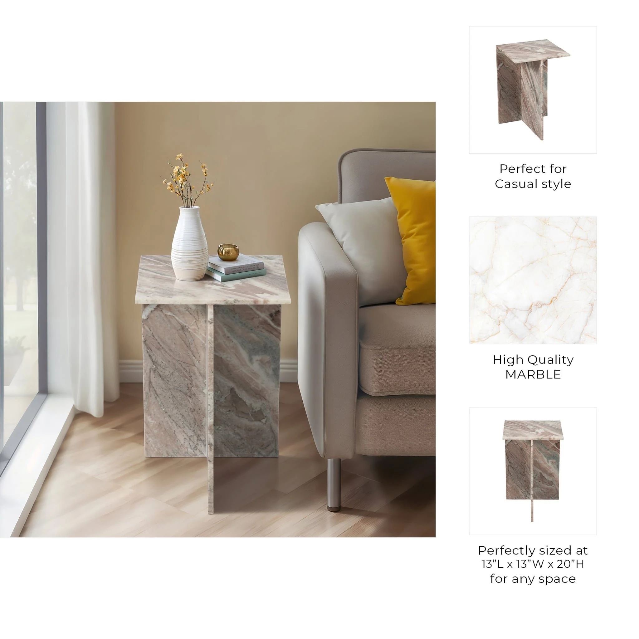 20" Torrento Marble Accent Table, Brown - Image 8