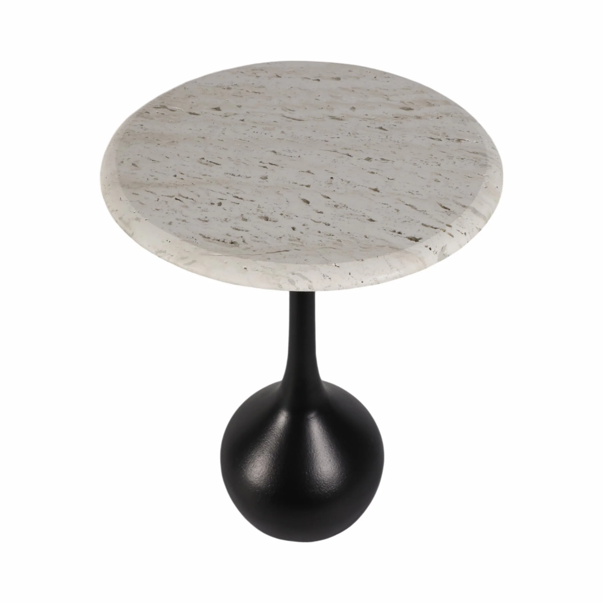 20" Travertine Accent Table Ball Base, Wht/blk - Image 3