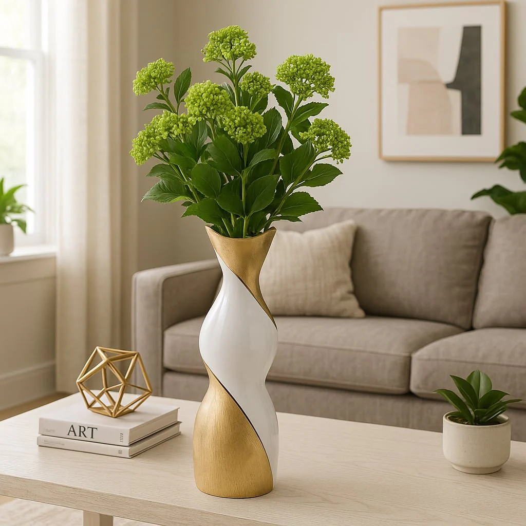 20" Twisted Vase, White/gold - Image 10