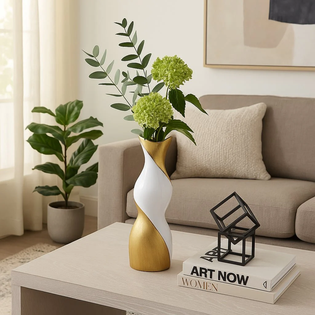 20" Twisted Vase, White/gold - Image 11