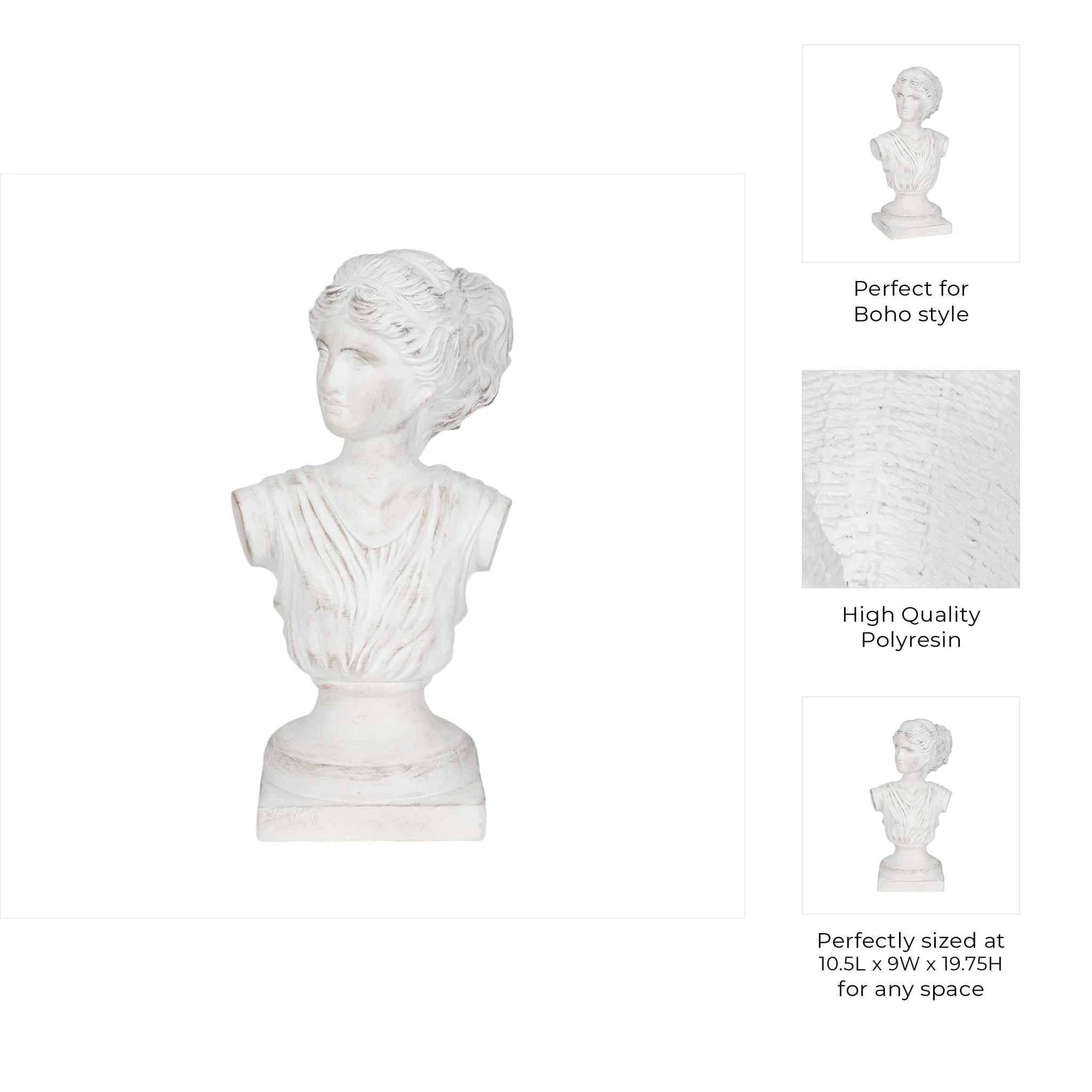 20" Venus Bust Distressed Resin, White - Image 9
