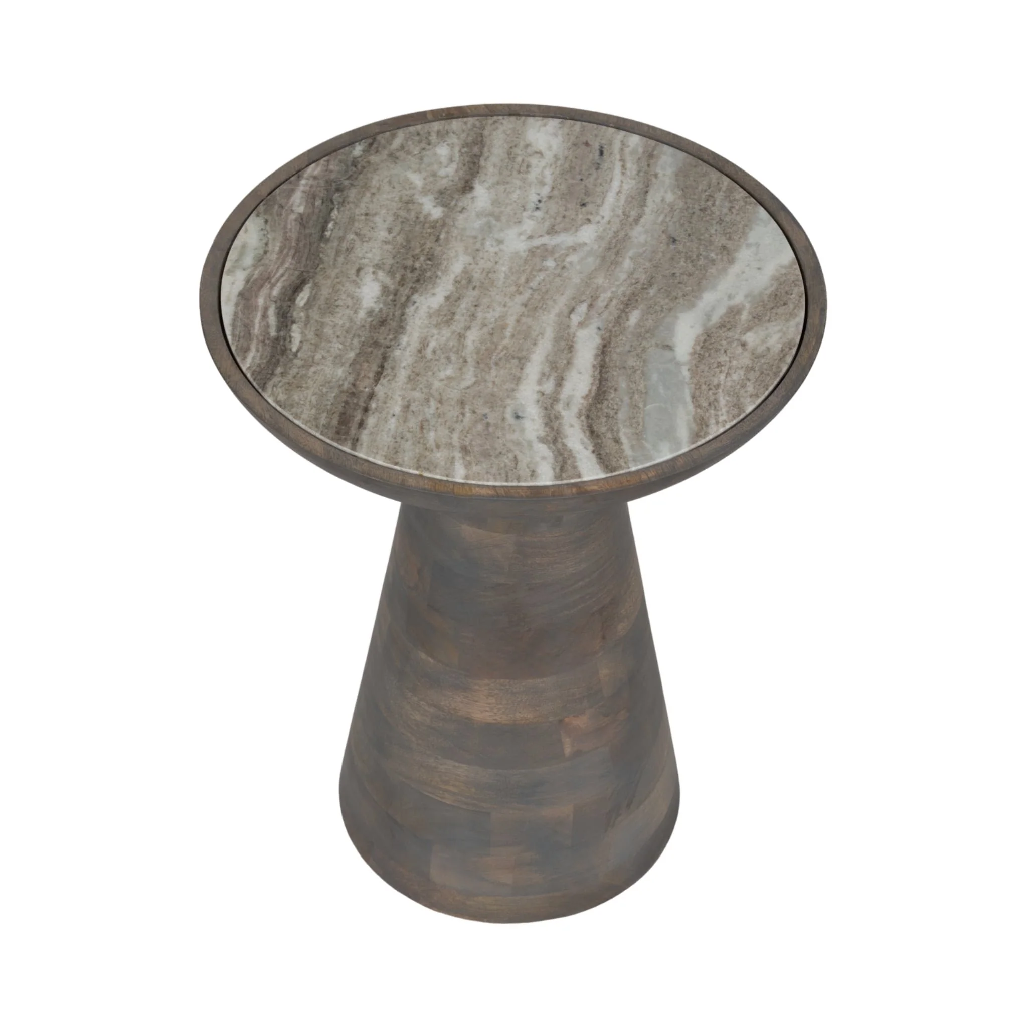 20" Wood Accent Table Baslana Marble Top, Blk - Image 3
