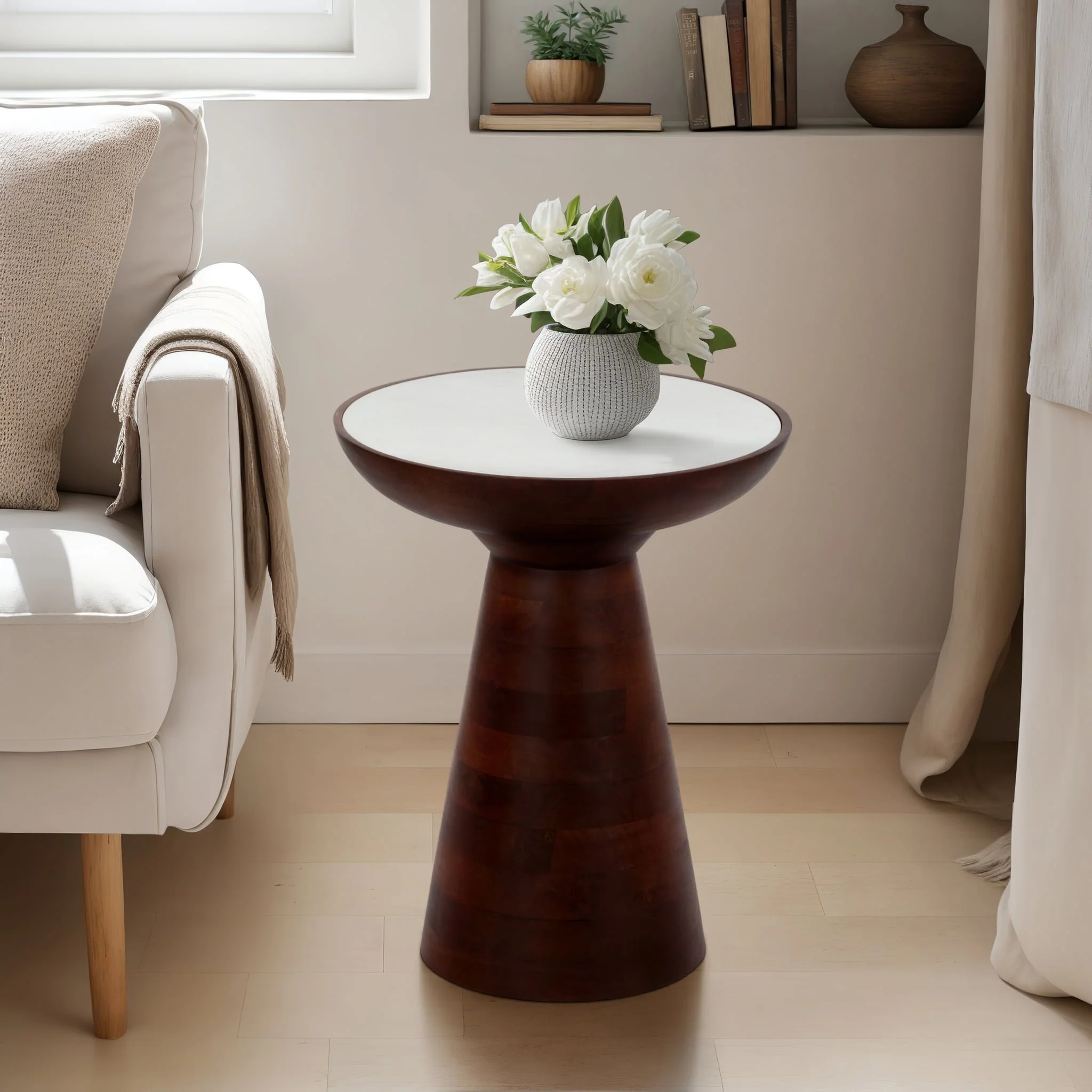20" Wood Accent Table Marble Top, Walnut/white - Image 9