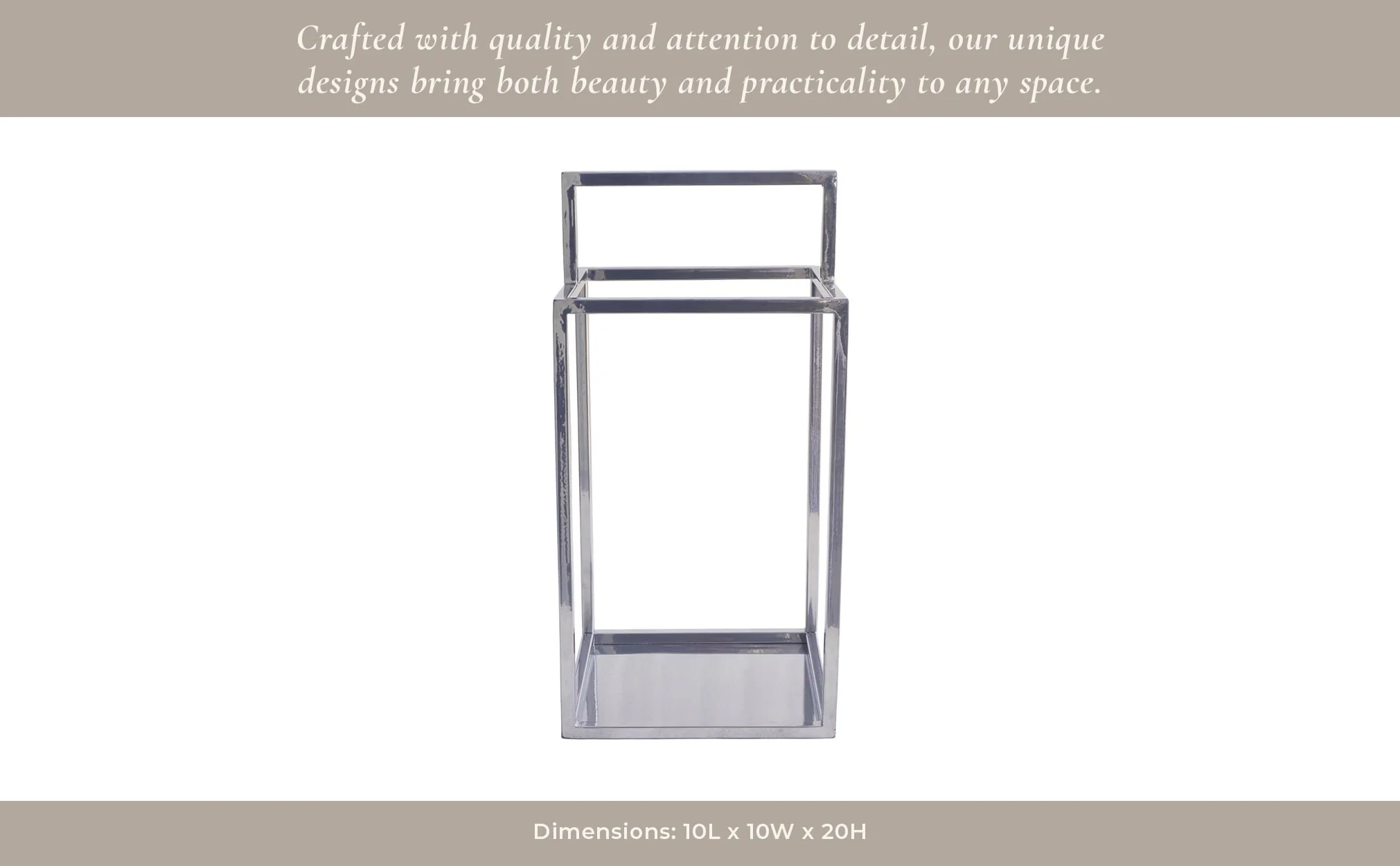20x10" Squared Lantern With Handle, Silver - Image 12
