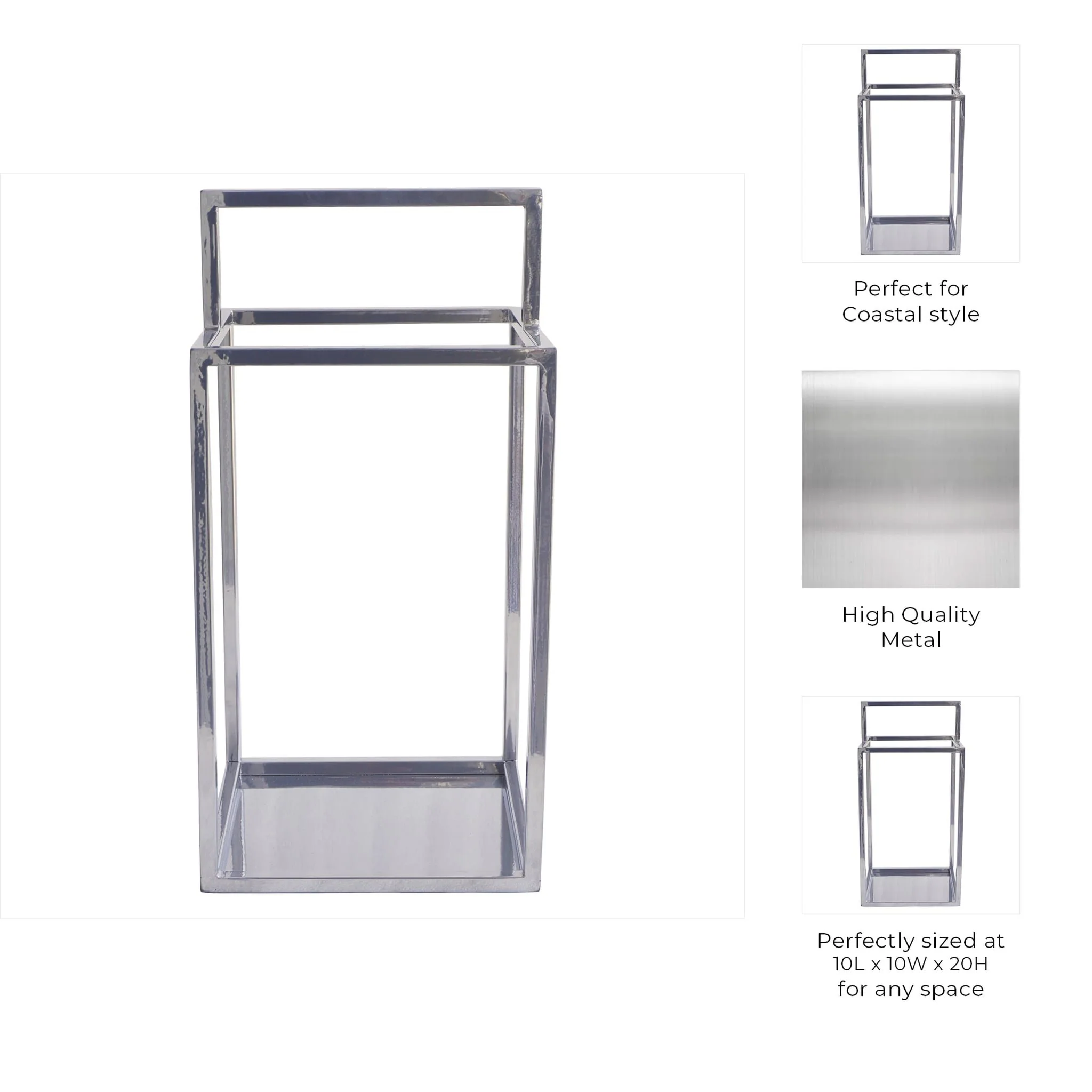 20x10" Squared Lantern With Handle, Silver - Image 9