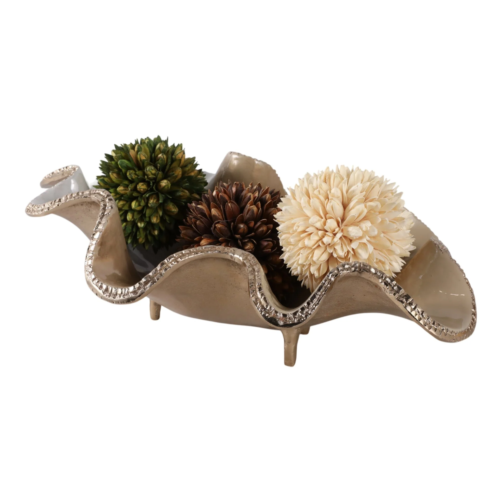 20x12" Curvy Metal Bowl, Tan/gold - Image 2