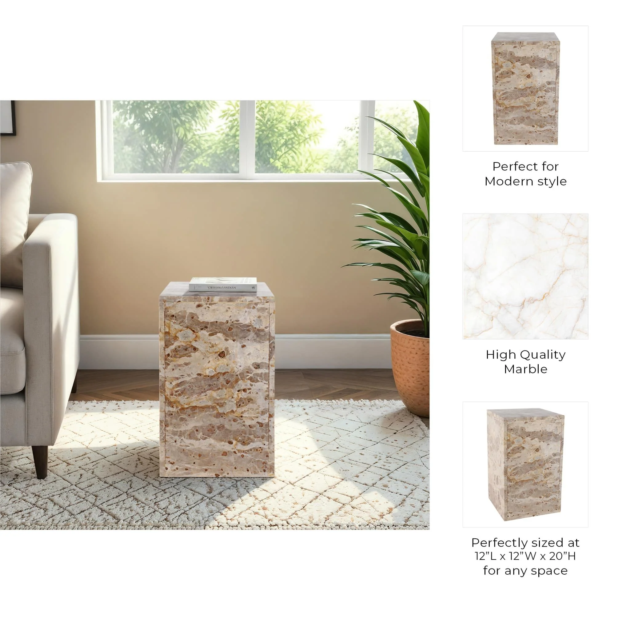 20x12" Marble Pedestal Accent Table, Light Leopard - Image 10