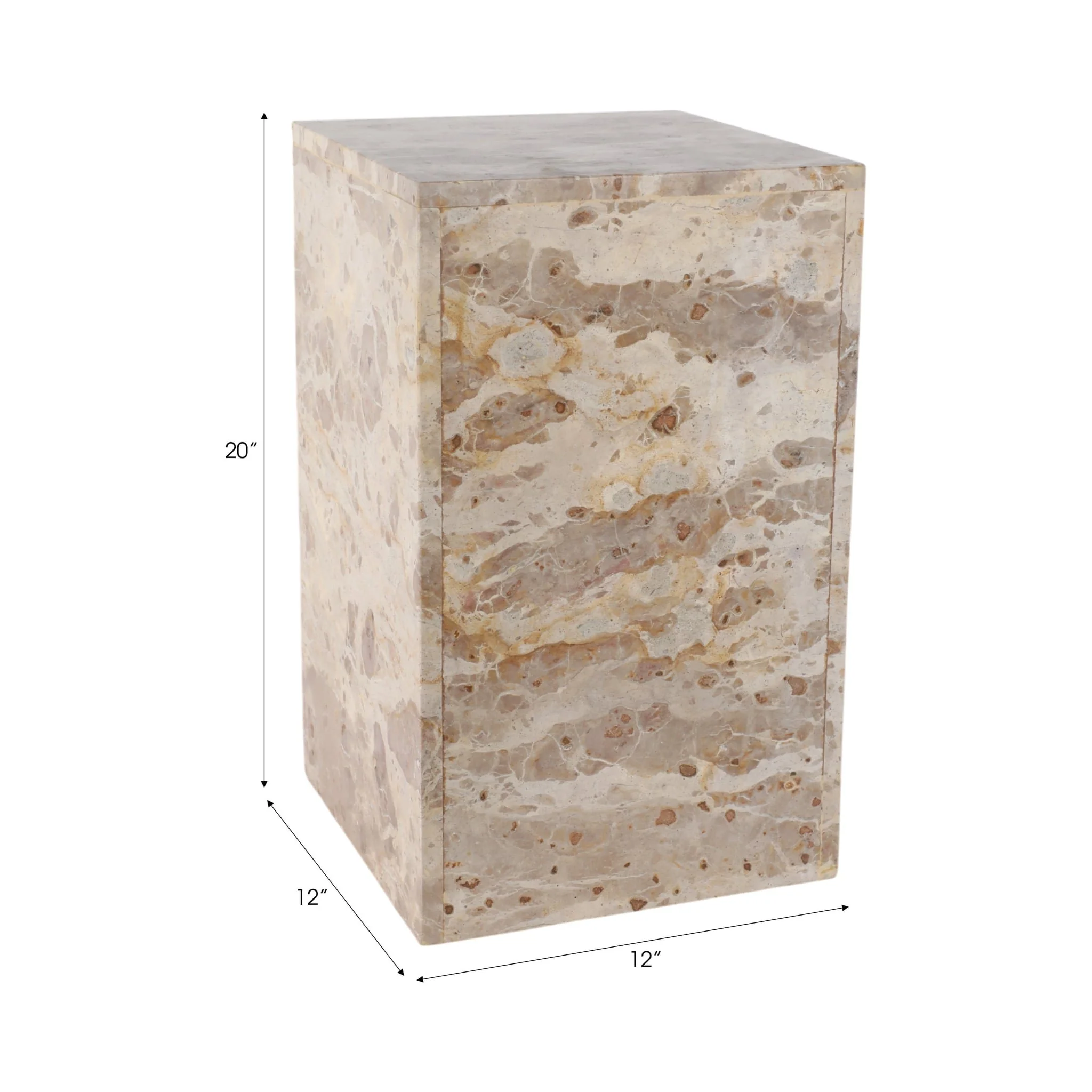20x12" Marble Pedestal Accent Table, Light Leopard - Image 9