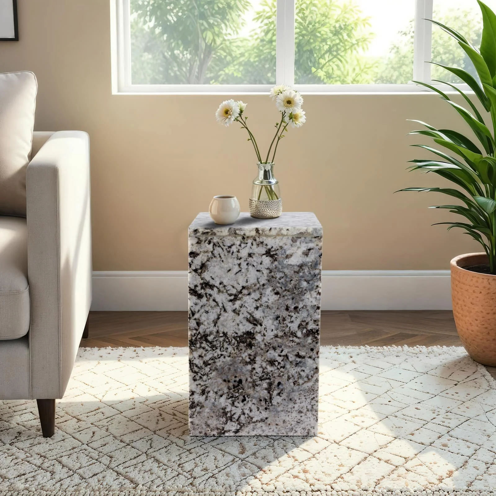 20x12" Marble Pedestal Accent Table, White/black - Image 11