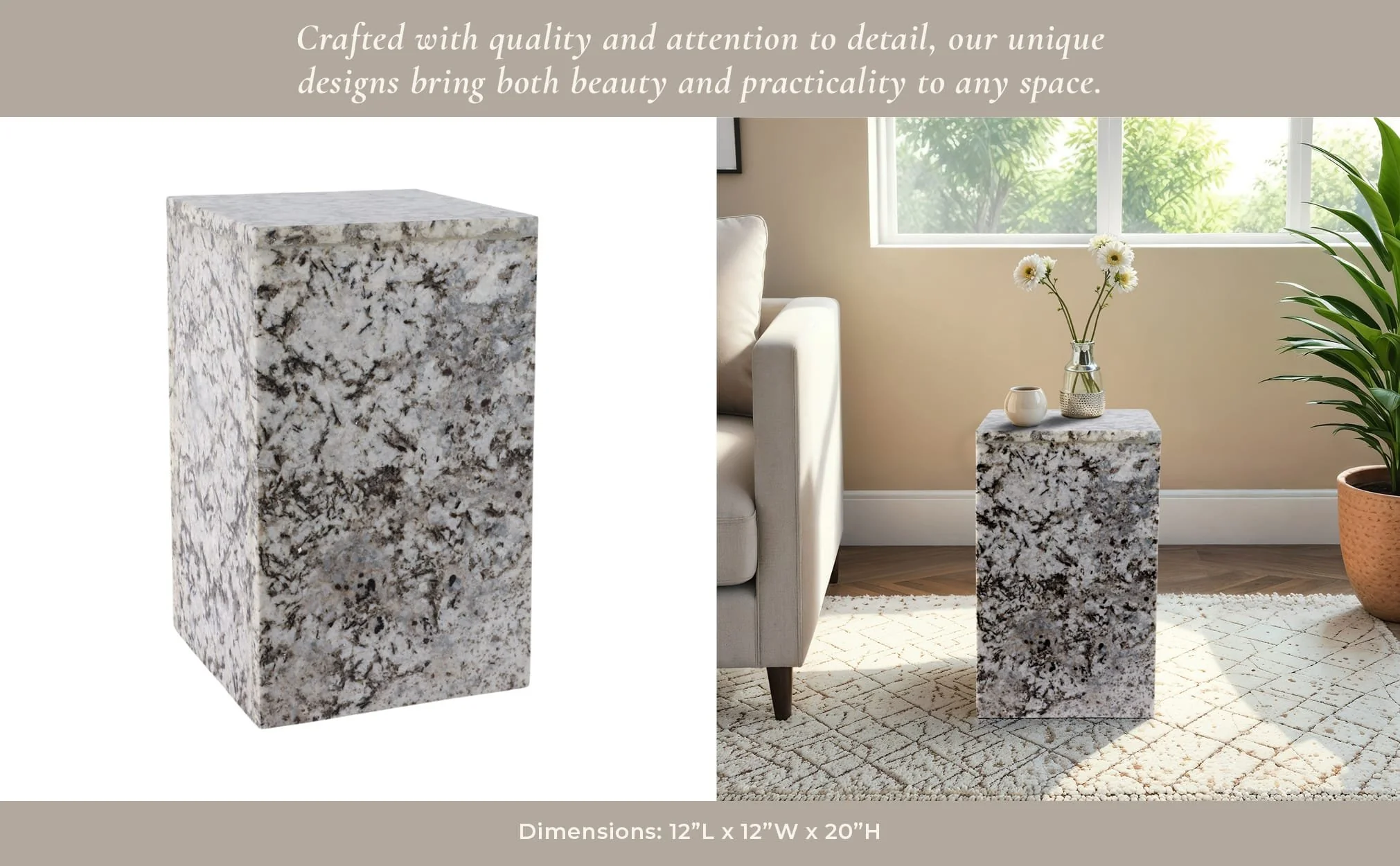 20x12" Marble Pedestal Accent Table, White/black - Image 12