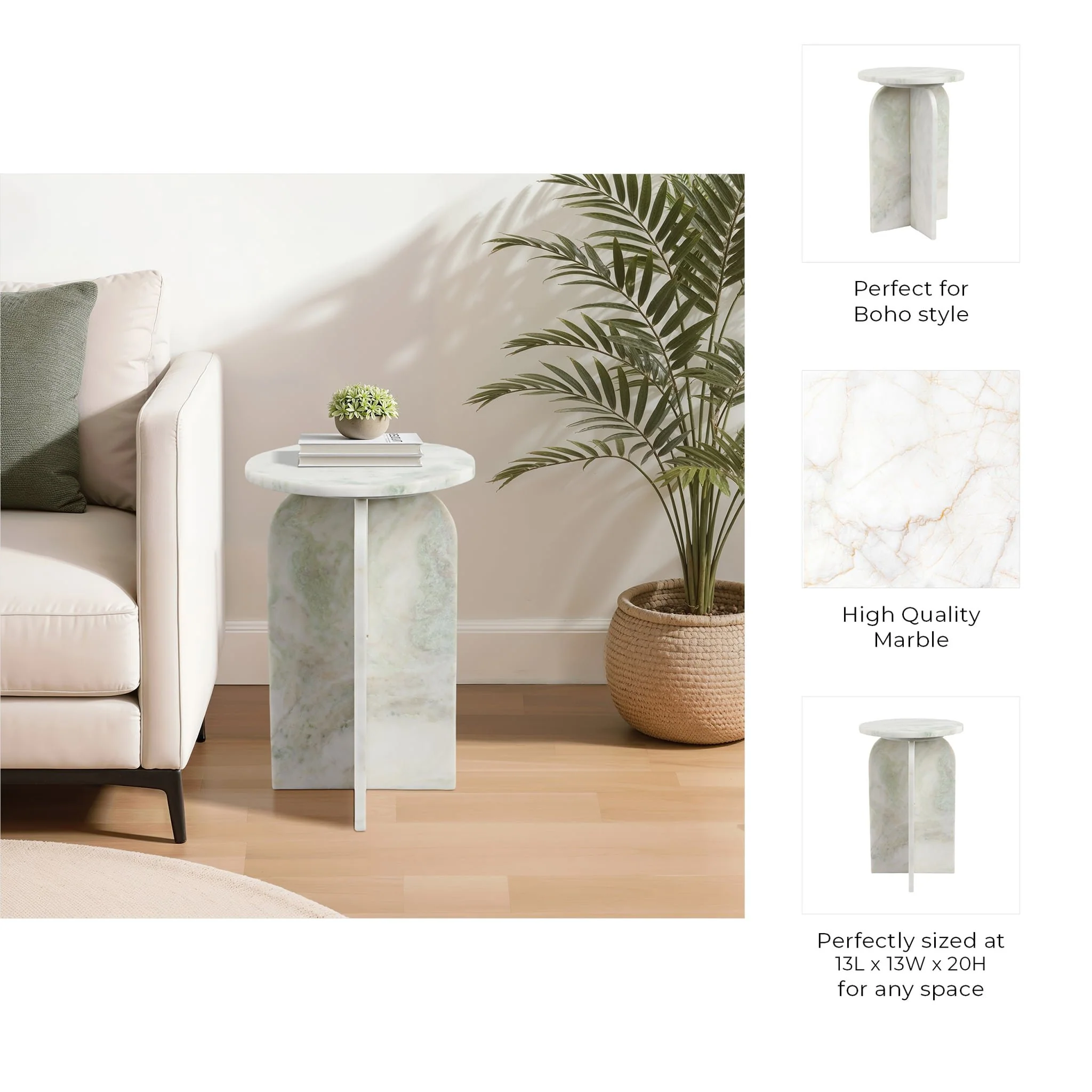 20x13" Round Marble Accent Table, Light Green Kd - Image 10