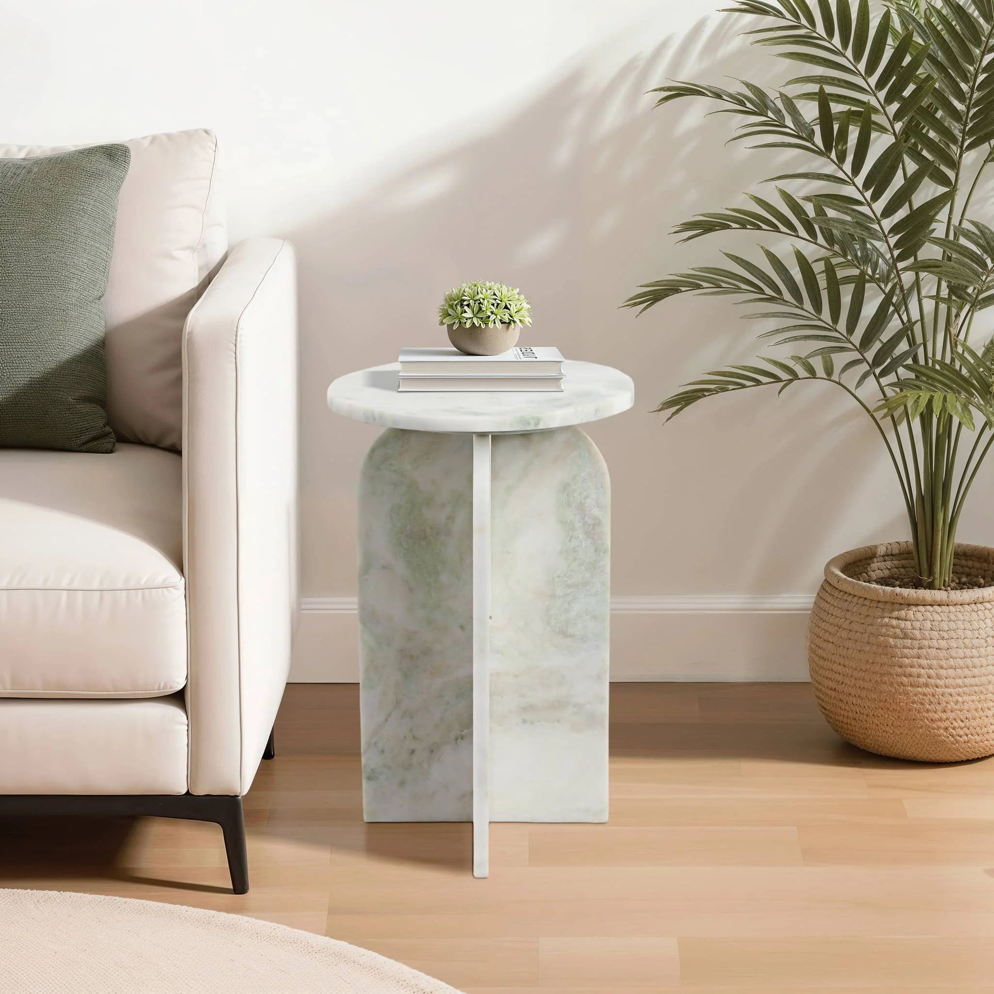 20x13" Round Marble Accent Table, Light Green Kd - Image 11
