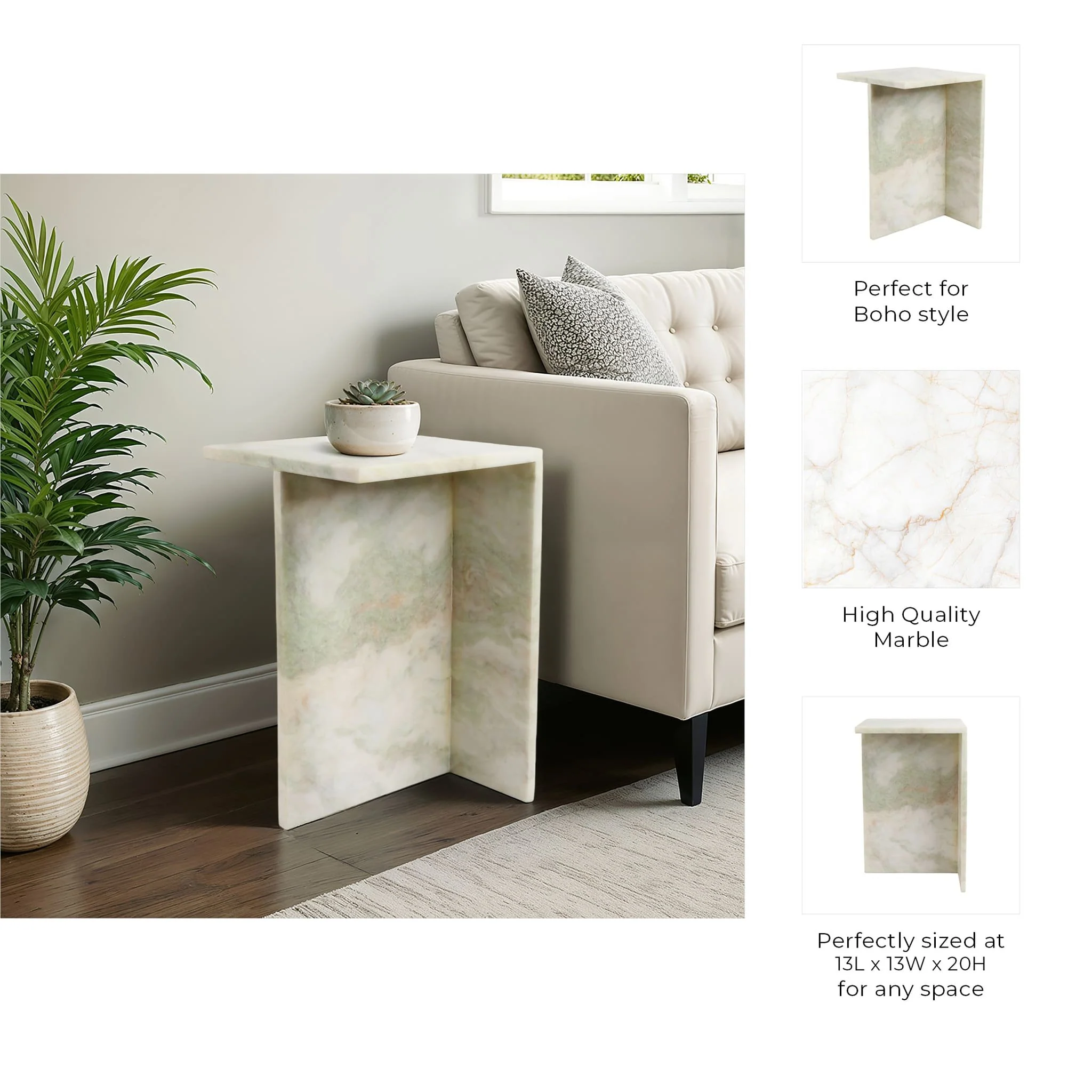 20x13" Square Marble Accent Table, Light Green - Image 10