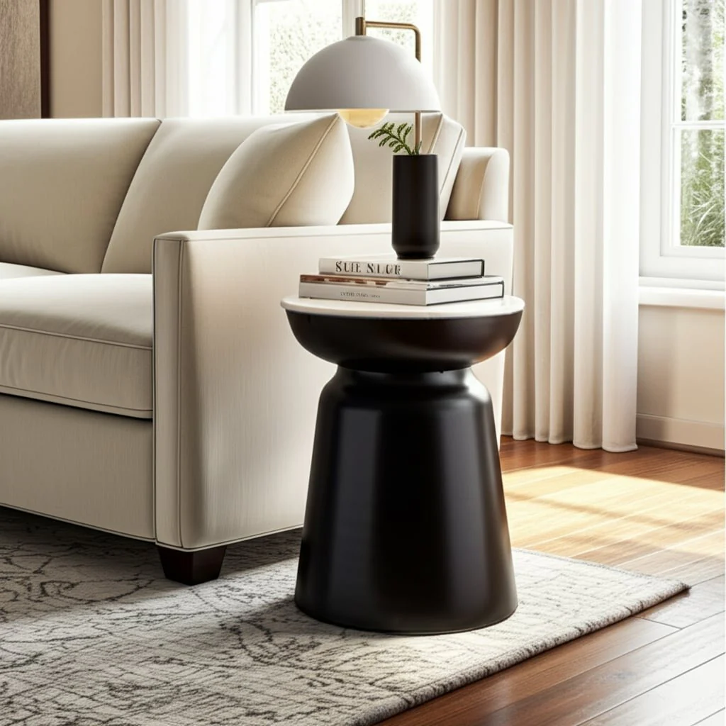20x15" Metal Accent Table Marble Top, Black/white - Image 10