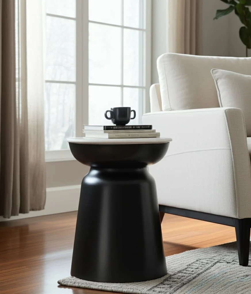 20x15" Metal Accent Table Marble Top, Black/white - Image 12