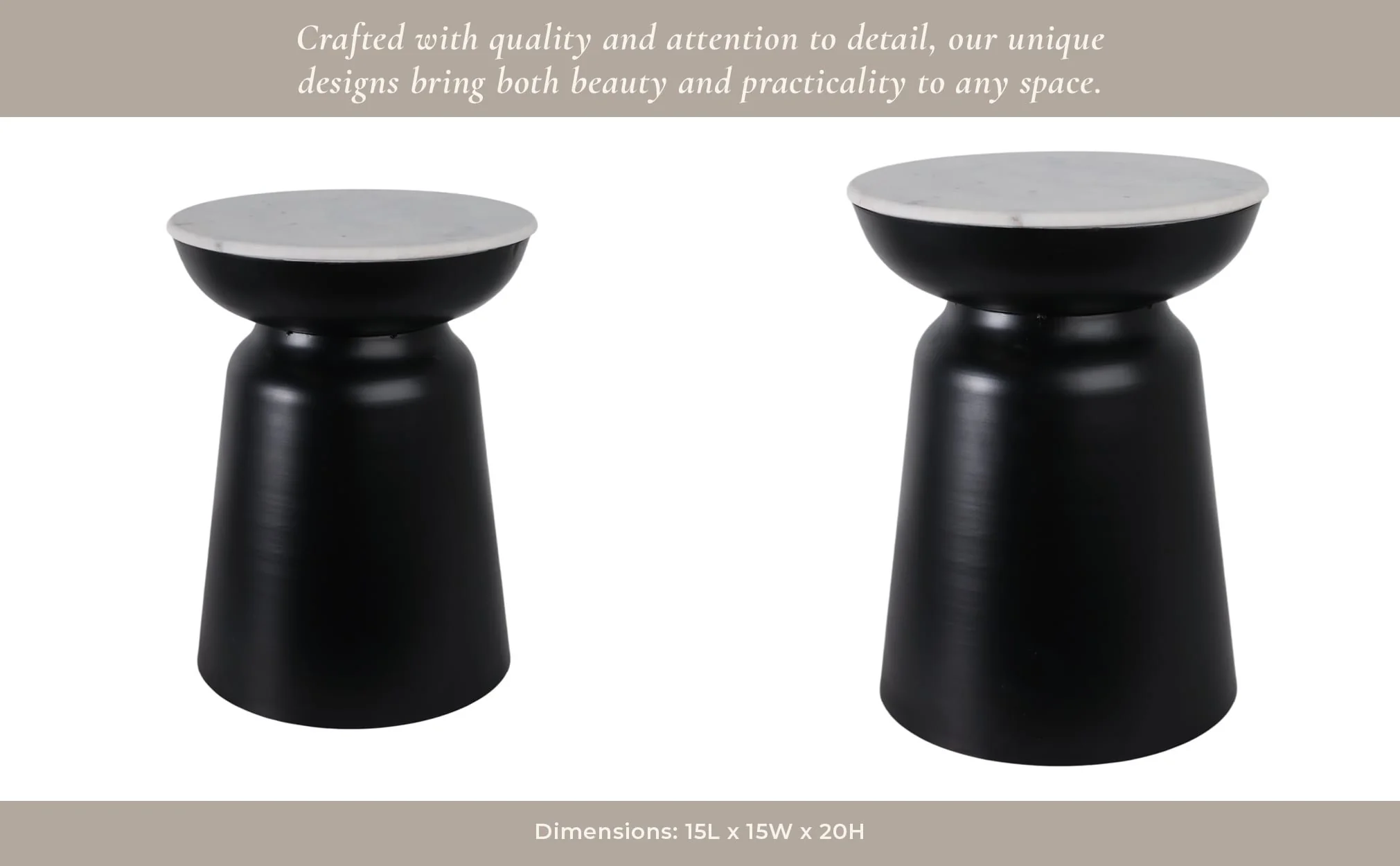 20x15" Metal Accent Table Marble Top, Black/white - Image 13