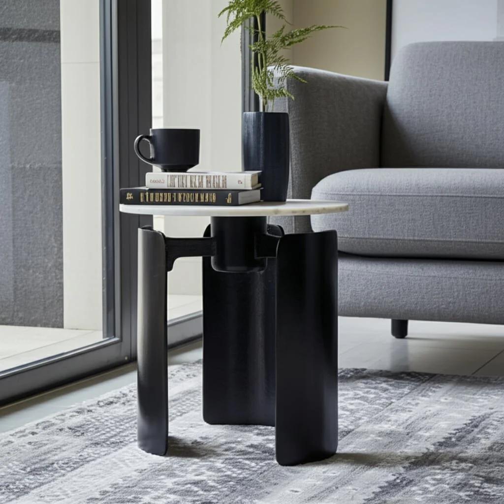 20x16" Marble Top 3-footed Accent Table, Grey/ Bla - Image 11