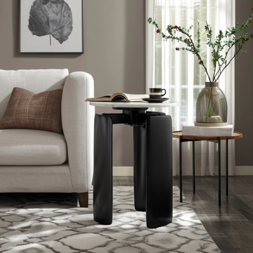20x16" Marble Top 3-footed Accent Table, Grey/ Bla - Image 14