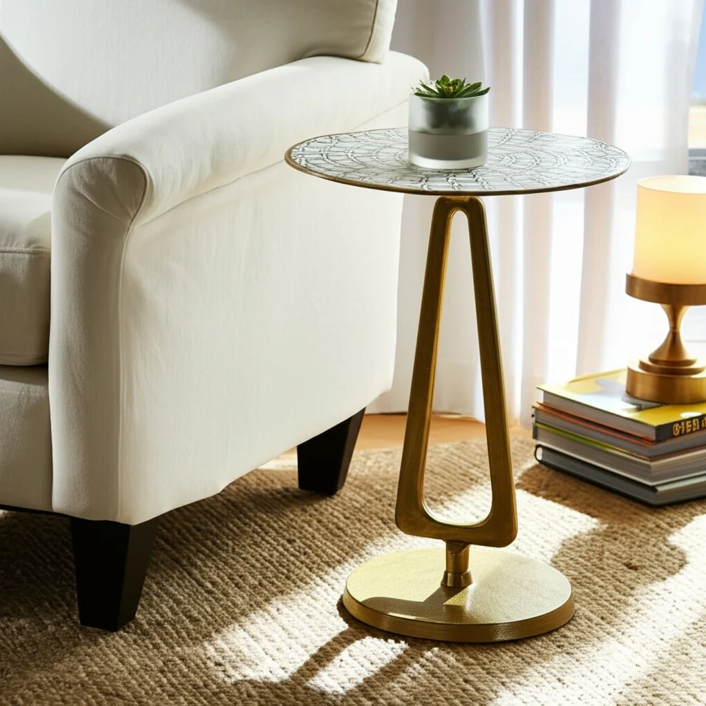 20x16" Seashell Pattern Top Accent Table, White/go - Image 8