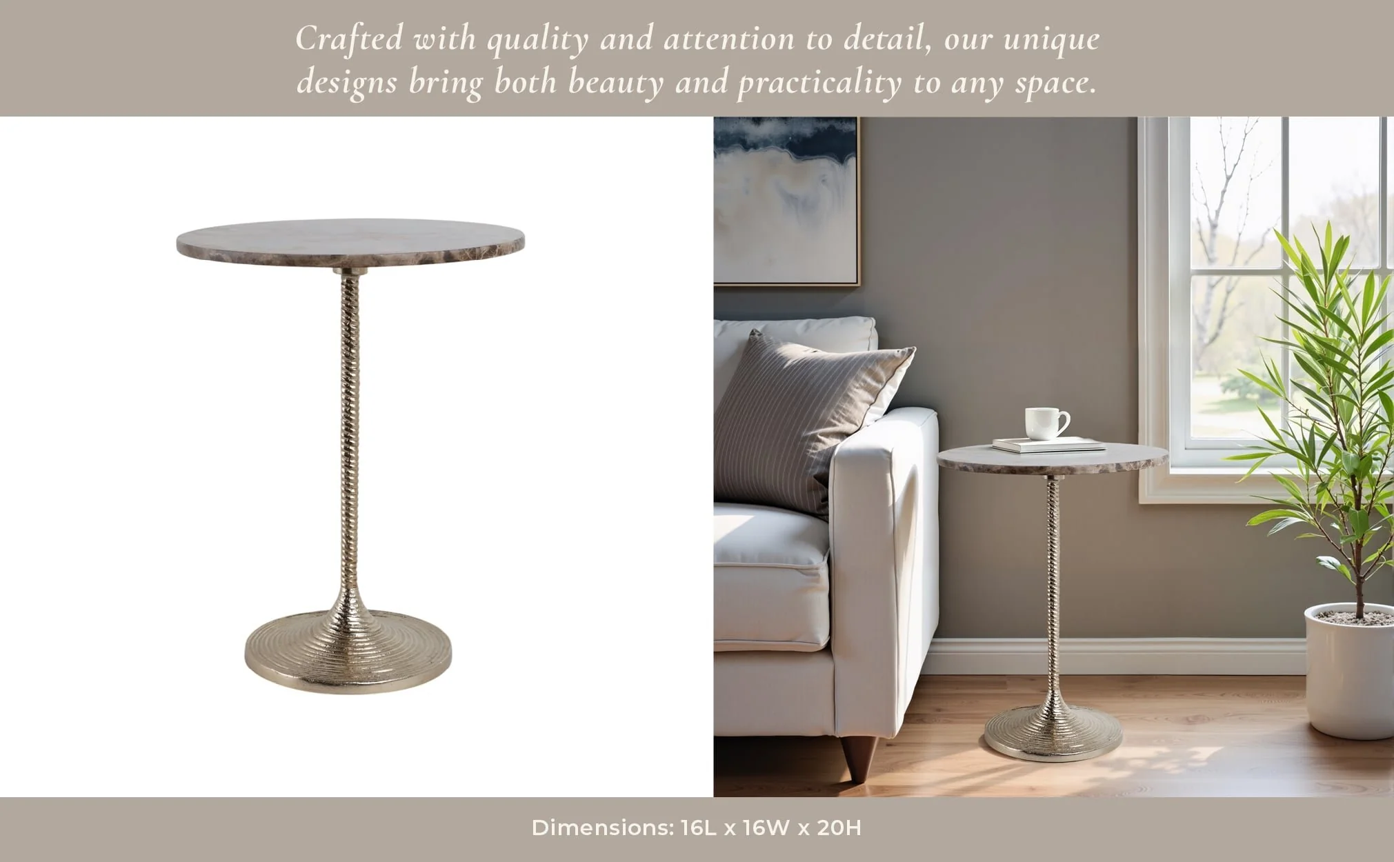20x16" Twisted Accent Table Marble Top, Brown/gold - Image 11