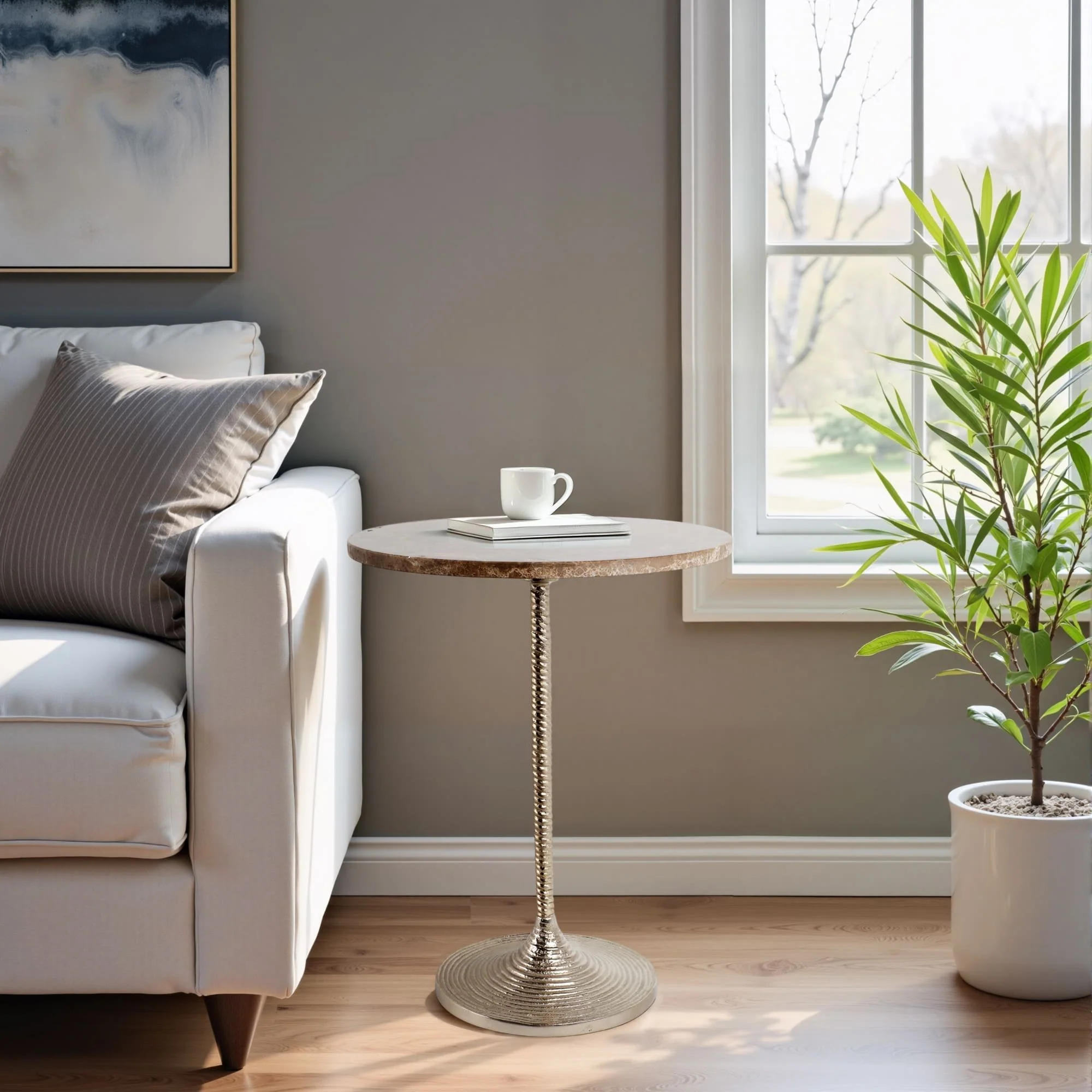 20x16" Twisted Accent Table Marble Top, Tan/gold - Image 10