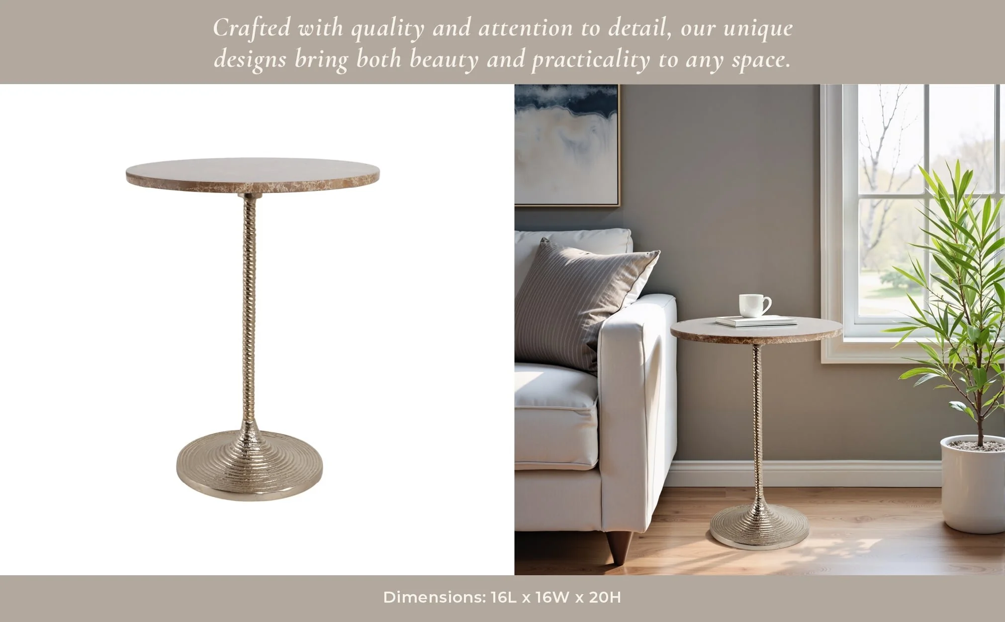 20x16" Twisted Accent Table Marble Top, Tan/gold - Image 11