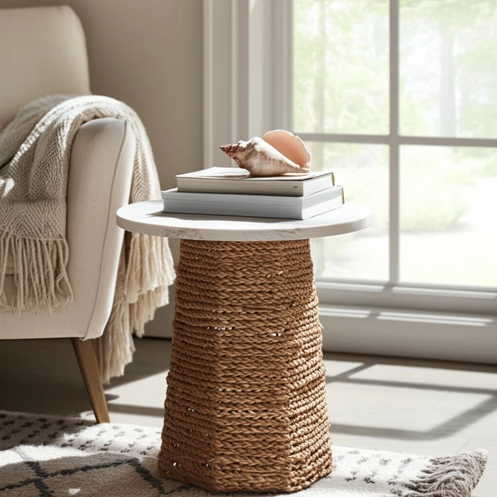 20x17" Marble Top Pandan Hex Base Accent Table, Iv - Image 7