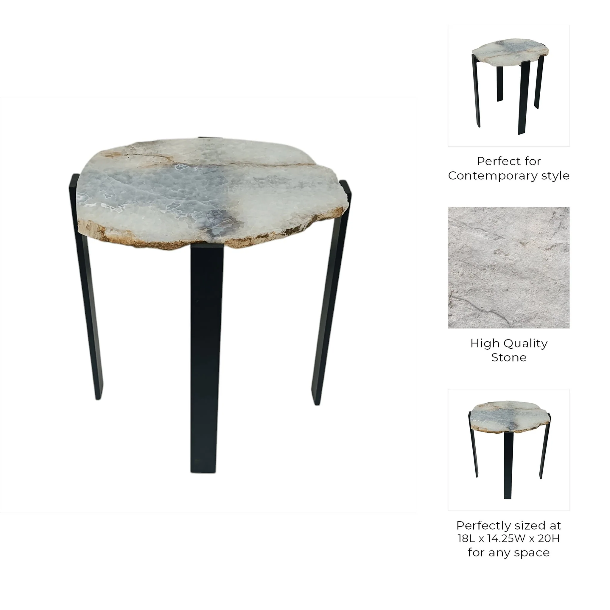 20x18" Raw Edge Agate Accent Table, White/black - Image 9