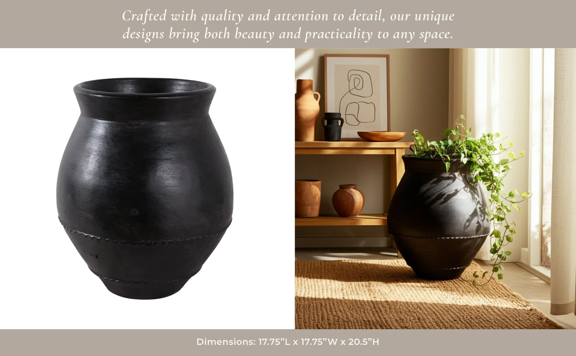 20x18" Traditional Terracotta Vase, Black - Image 10